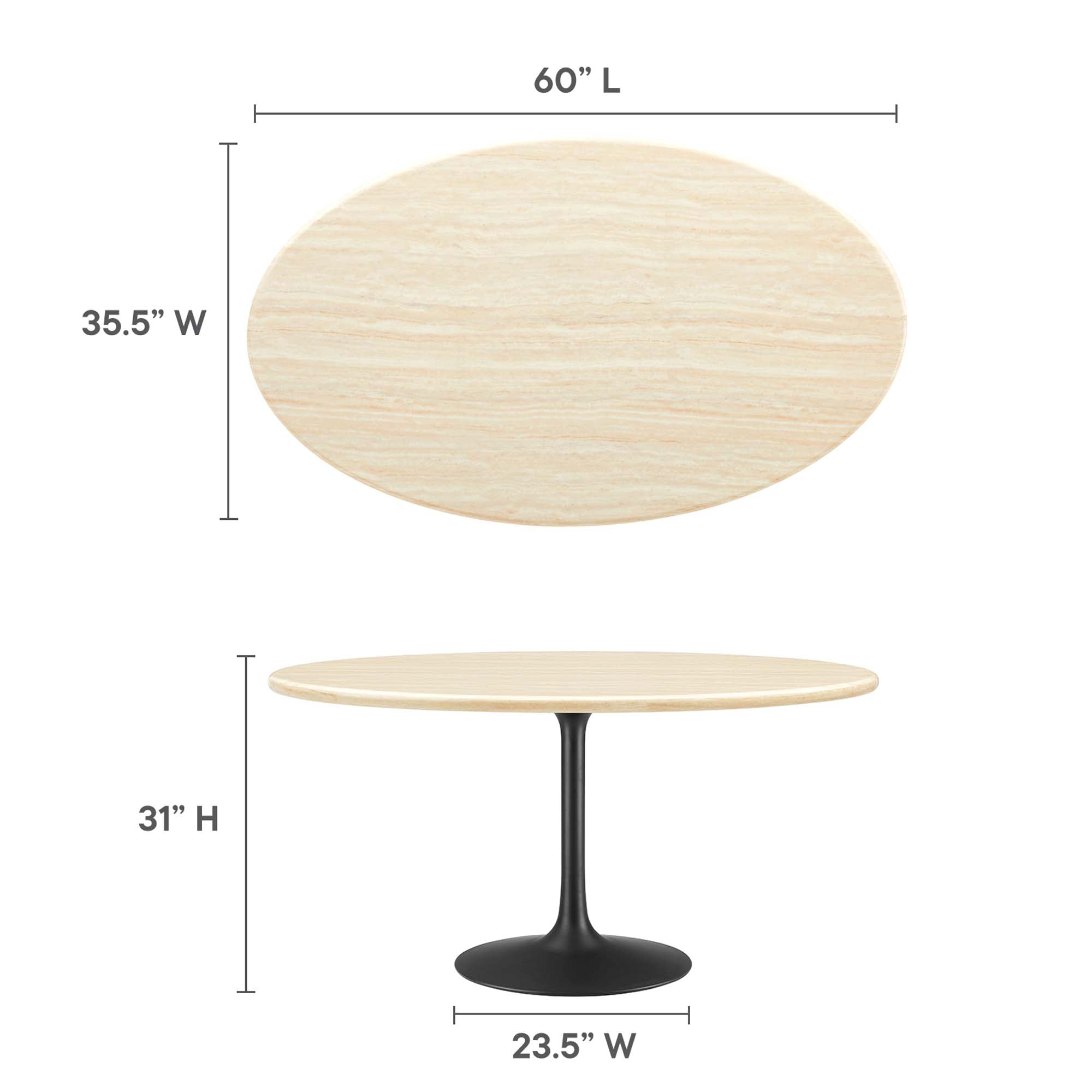 Lippa 60” Oval Artificial Travertine  Dining Table