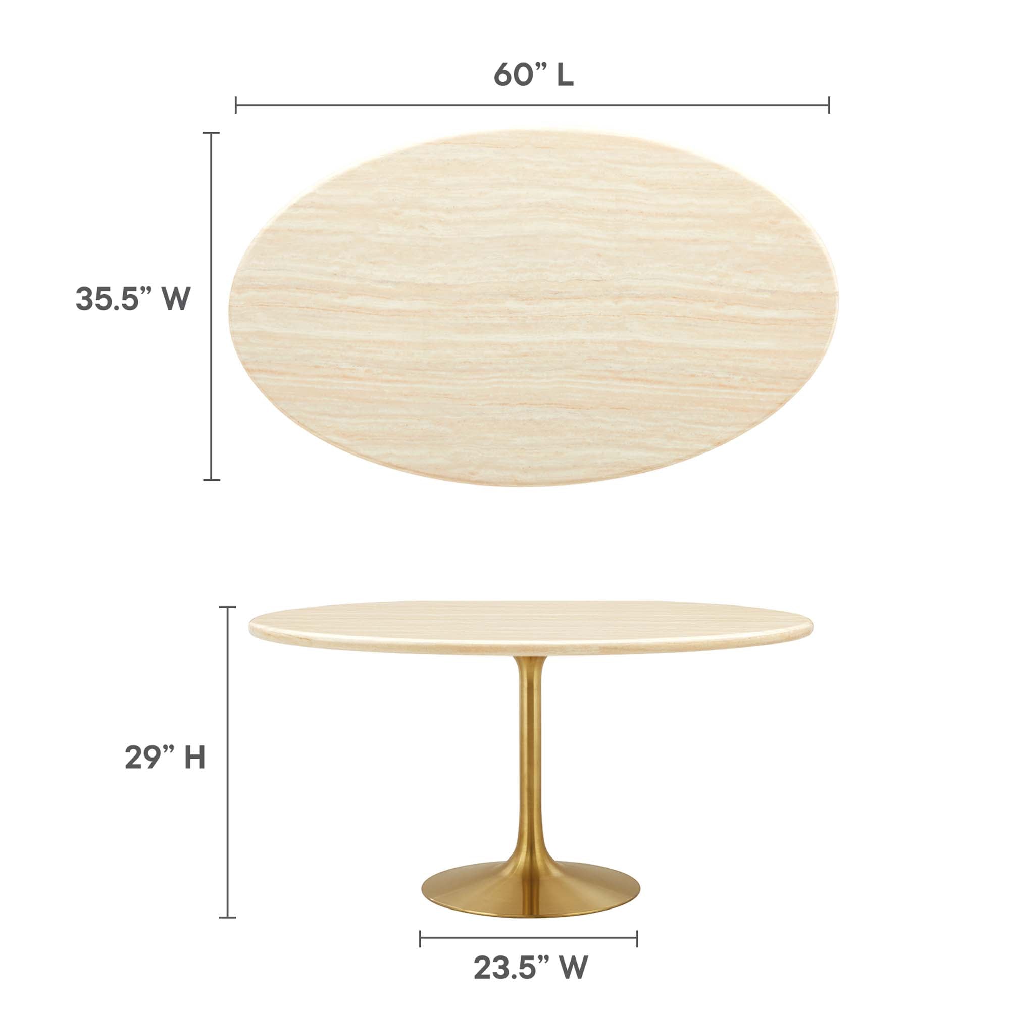 Lippa 60” Oval Artificial Travertine  Dining Table