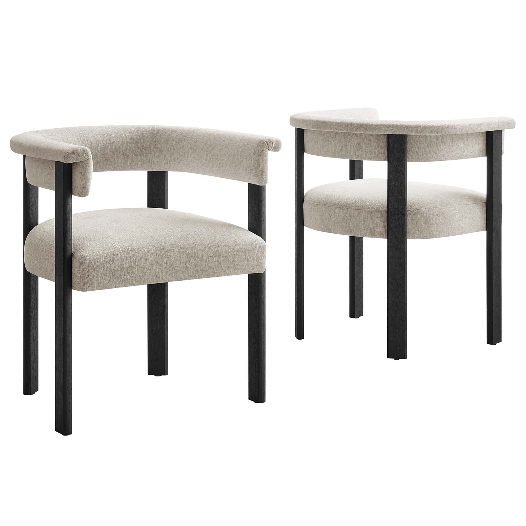 Imogen Woven Heathered Fabric Upholstered Barrel Dining Chairs - Set of 2