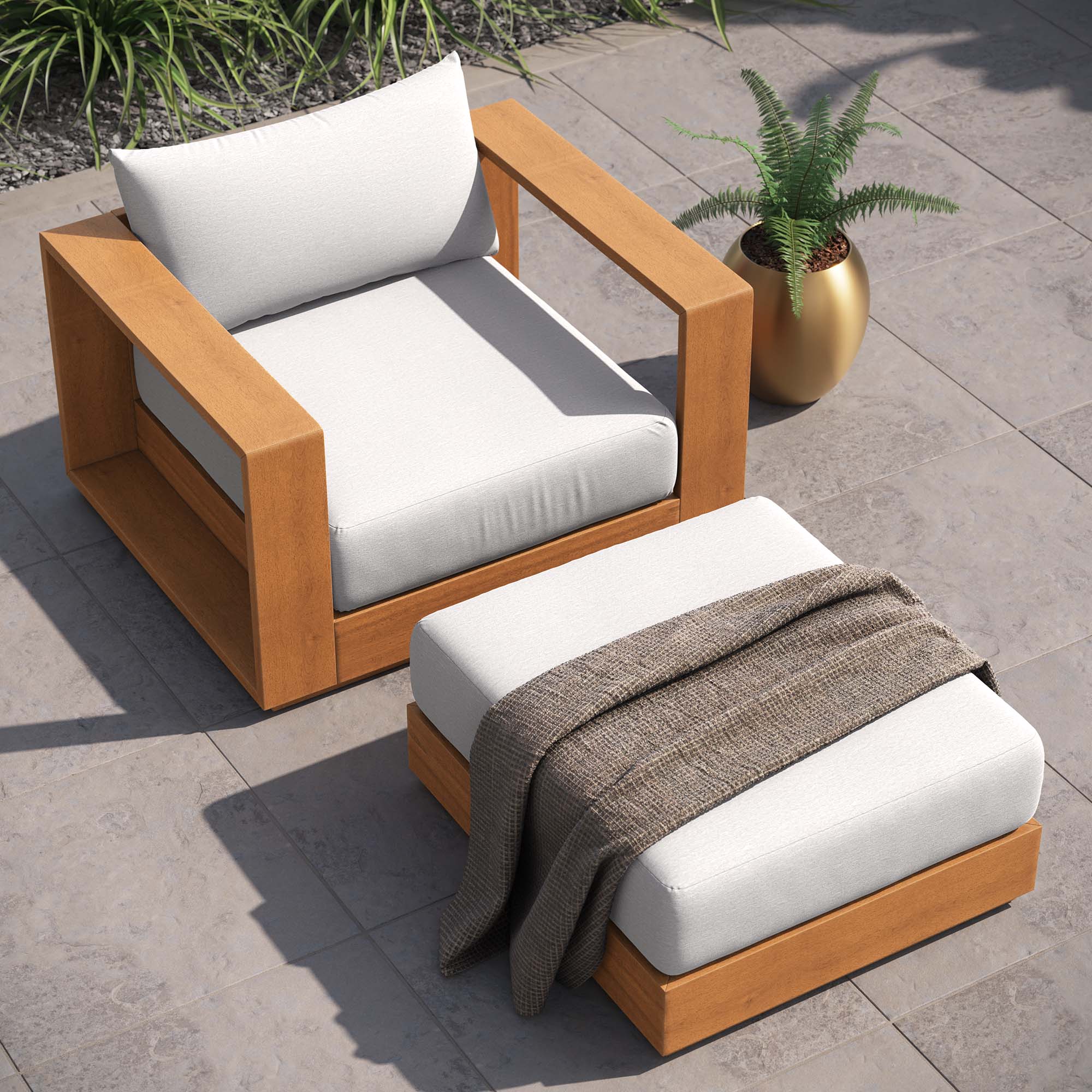 Tahoe Outdoor Patio Acacia Wood 2-Piece Armchair and Ottoman Set