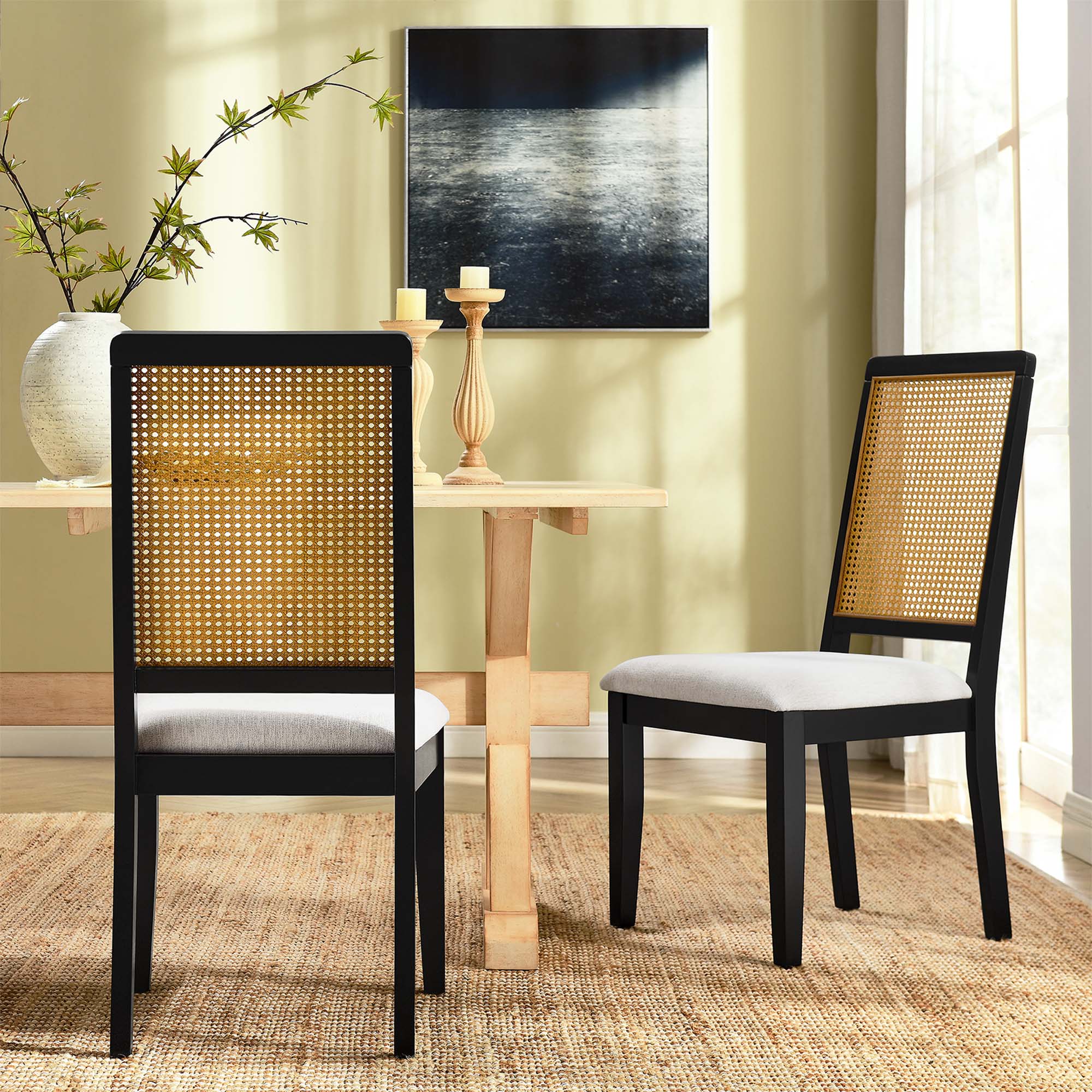 Arlo Faux Rattan and Wood Dining Side Chairs - Set of 2