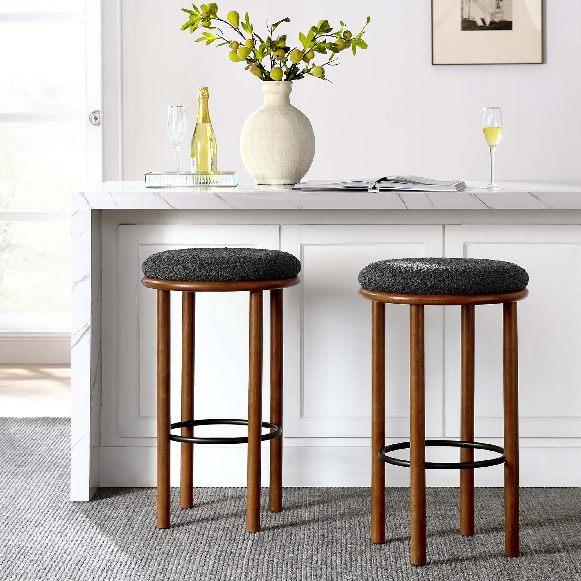 Fable Boucle Fabric Bar Stools - Set of 2