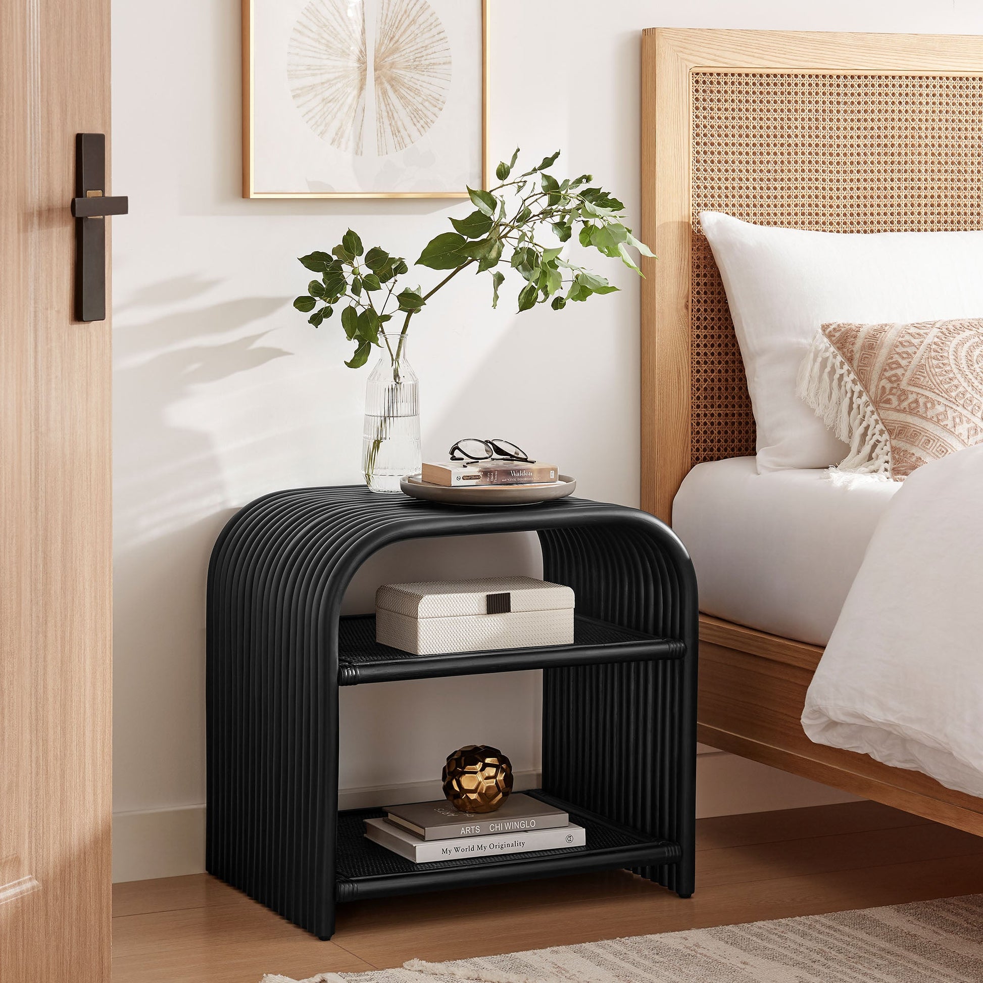 Eve Curved Natural Rattan Side Table