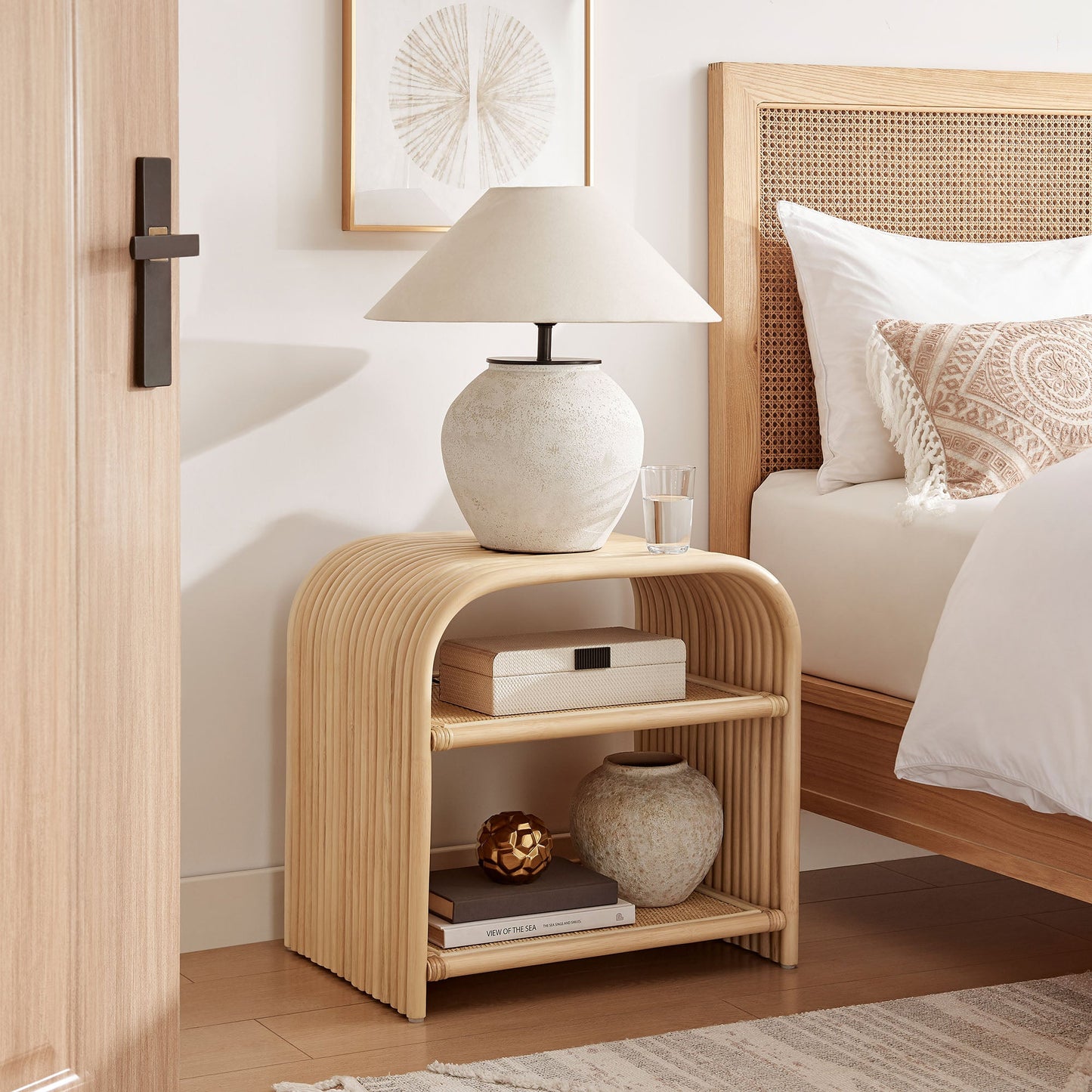 Eve Curved Natural Rattan Side Table