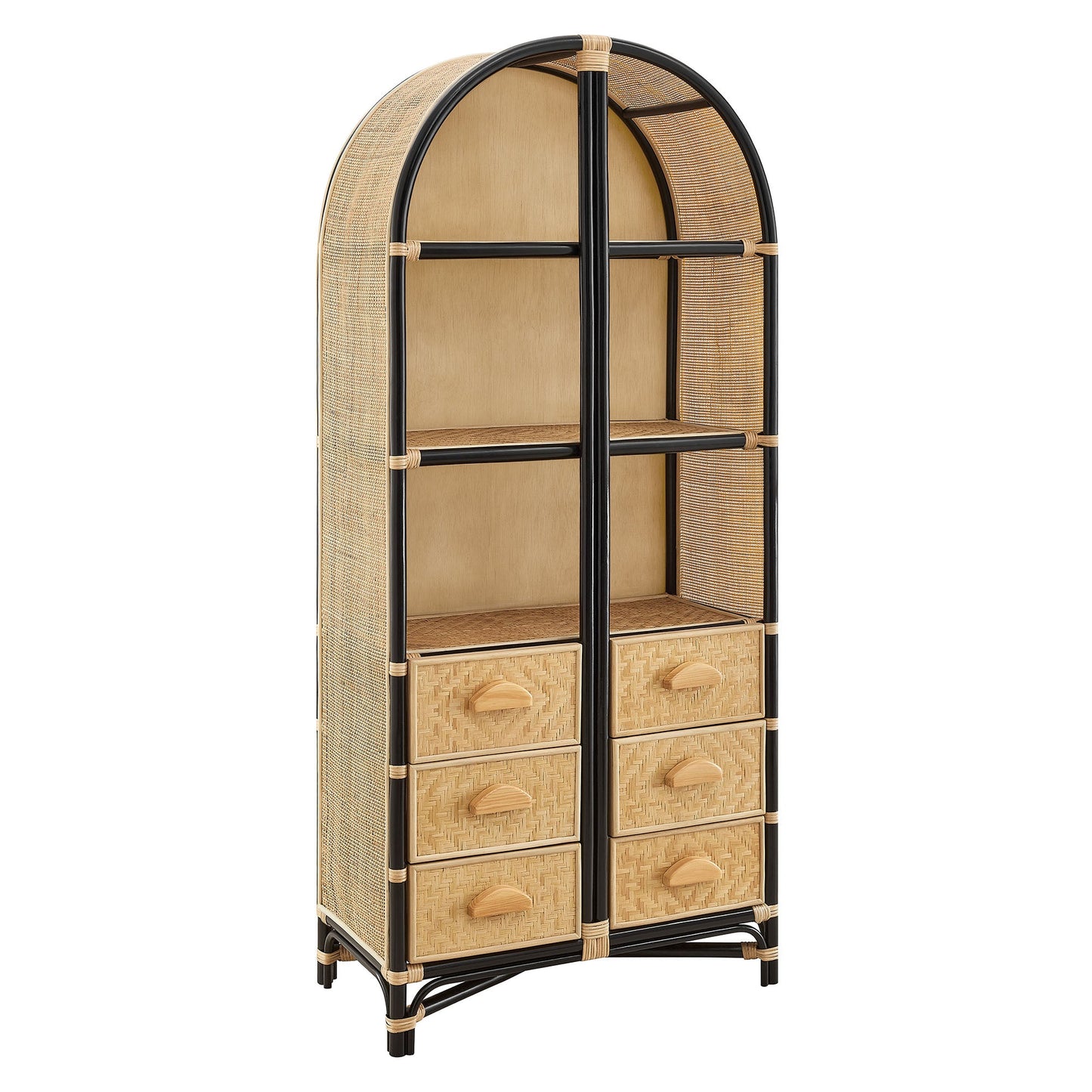 Jane 71 Inch Tall Arched Natural Rattan Bookshelf