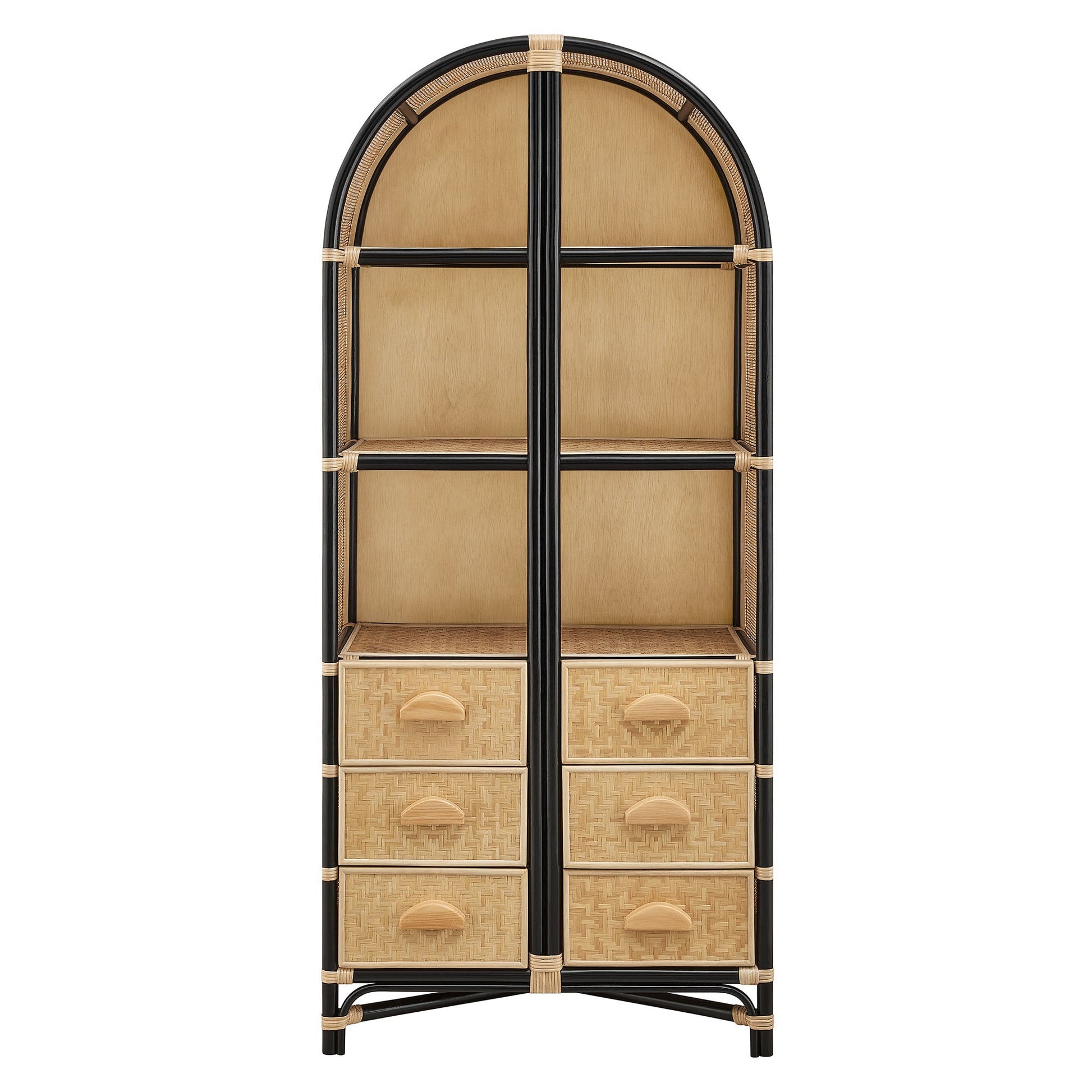 Jane 71 Inch Tall Arched Natural Rattan Bookshelf