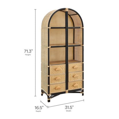 Jane 71 Inch Tall Arched Natural Rattan Bookshelf