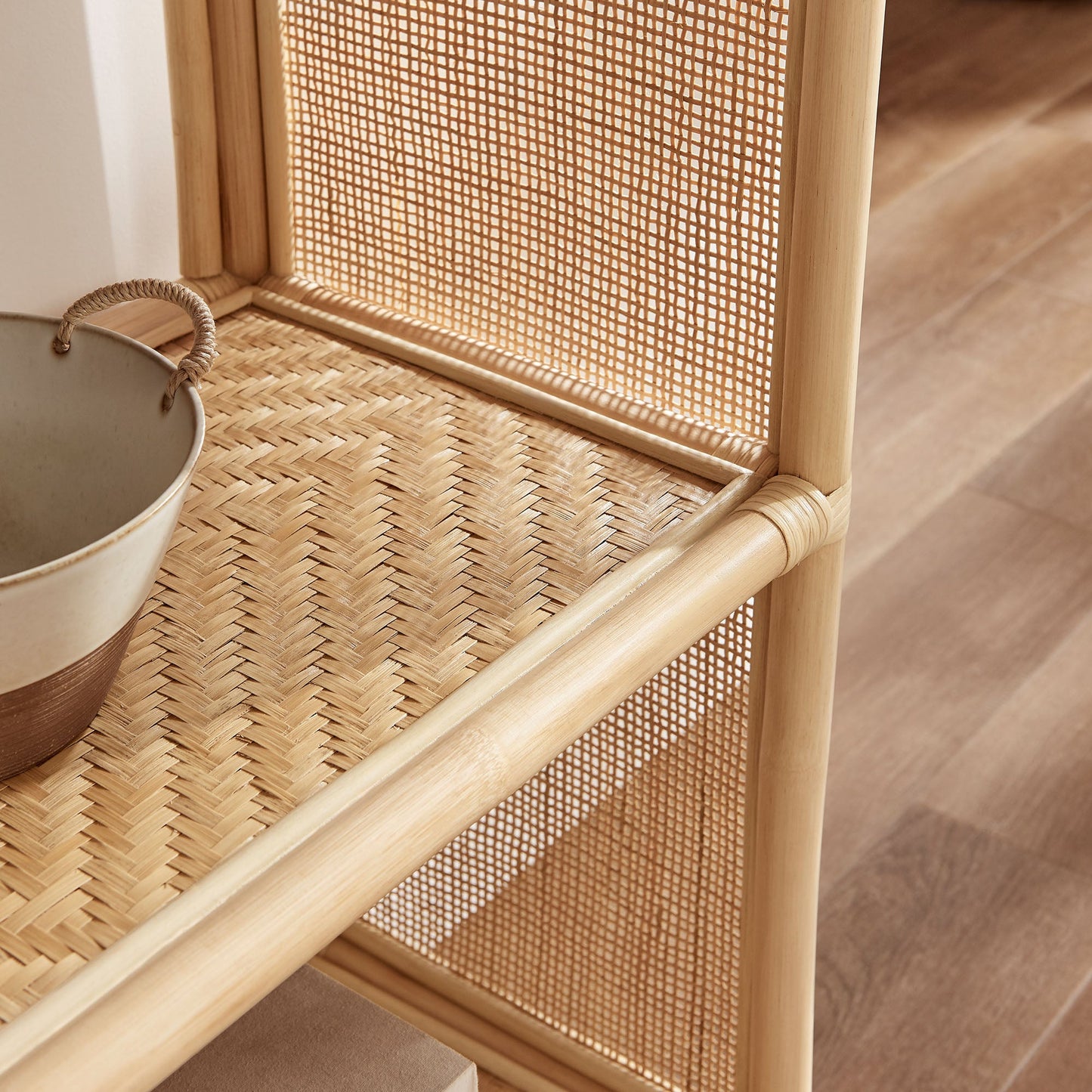 Celeste 67 Inch Tall Arched Natural Rattan Bookshelf