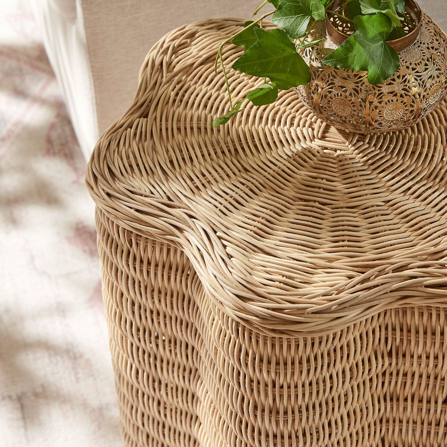 Erika Scalloped Natural Rattan Side Table