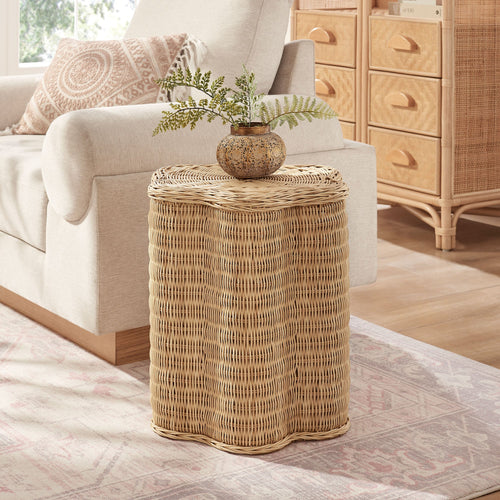 Erika Scalloped Natural Rattan Side Table