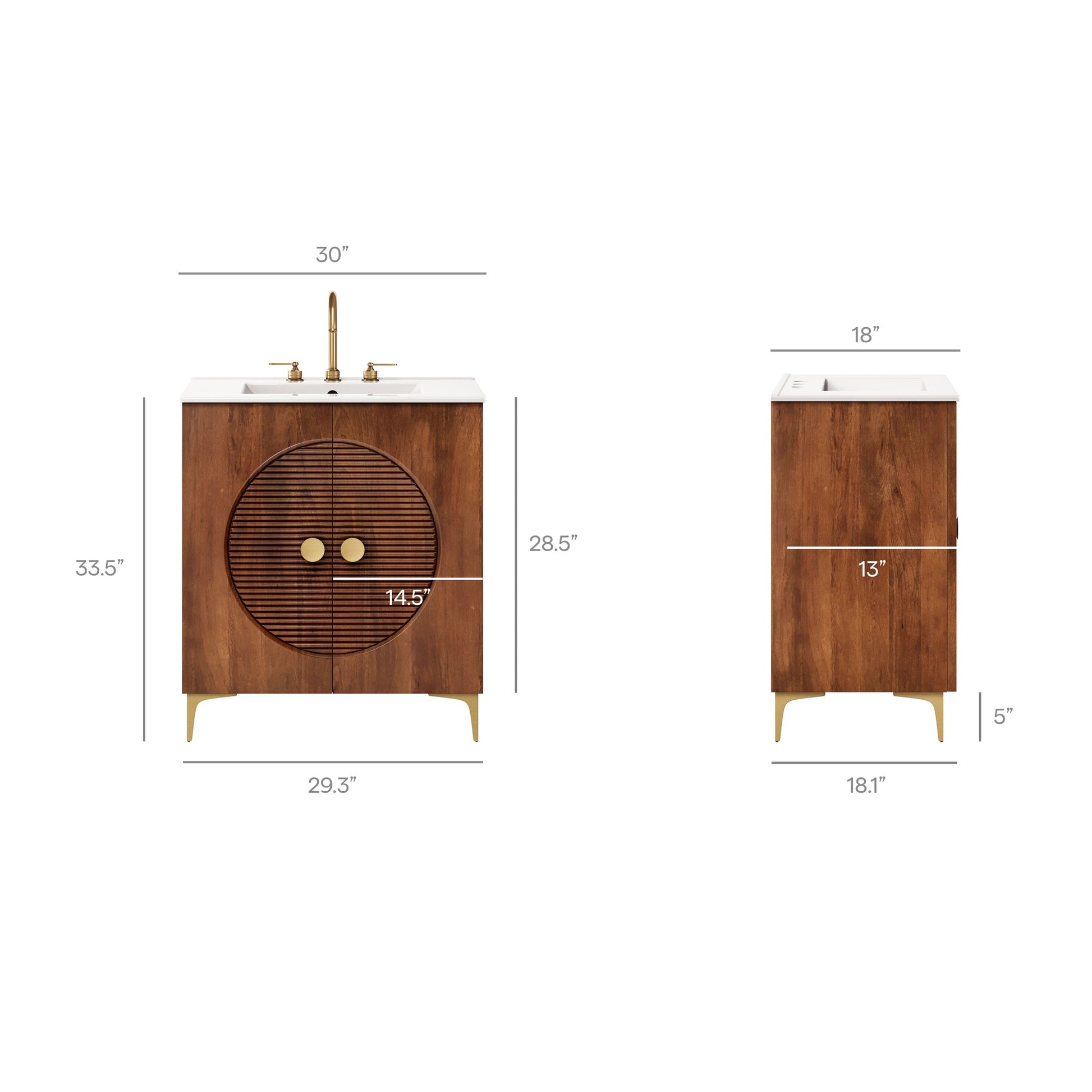 Vernon 30" Fluted Wood Vanity Cabinet With Sink