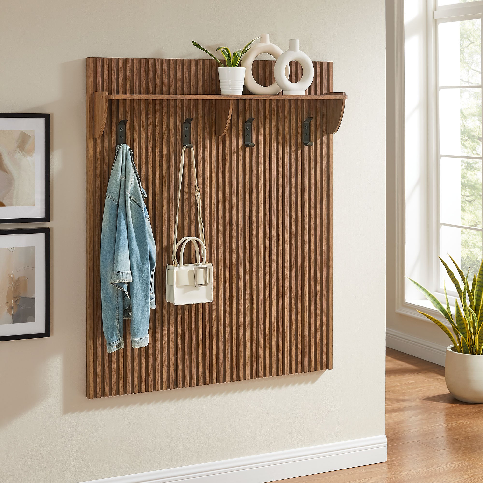Render Fluted Coat Rack Panel With Shelf – EMFURN