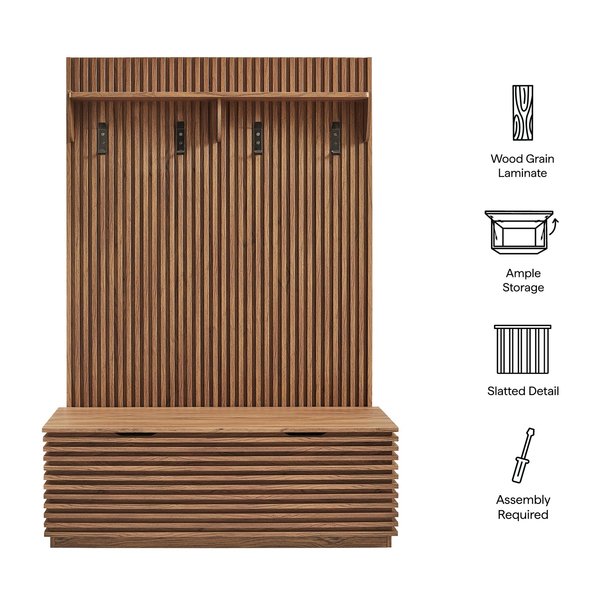 Render Fluted 3-in-1 Hall Tree With Storage Bench and Coat Rack