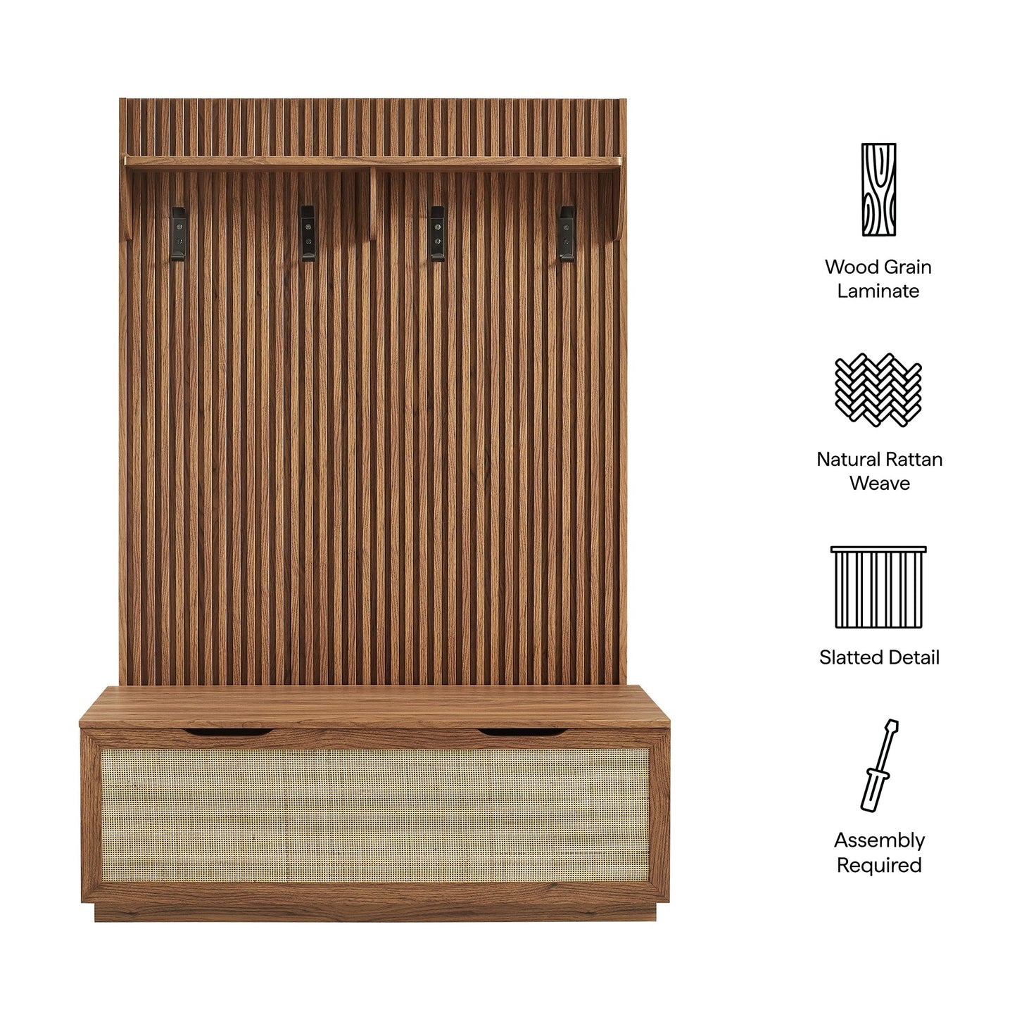 Soma Fluted 3-in-1 Hall Tree With Storage Bench and Coat Rack