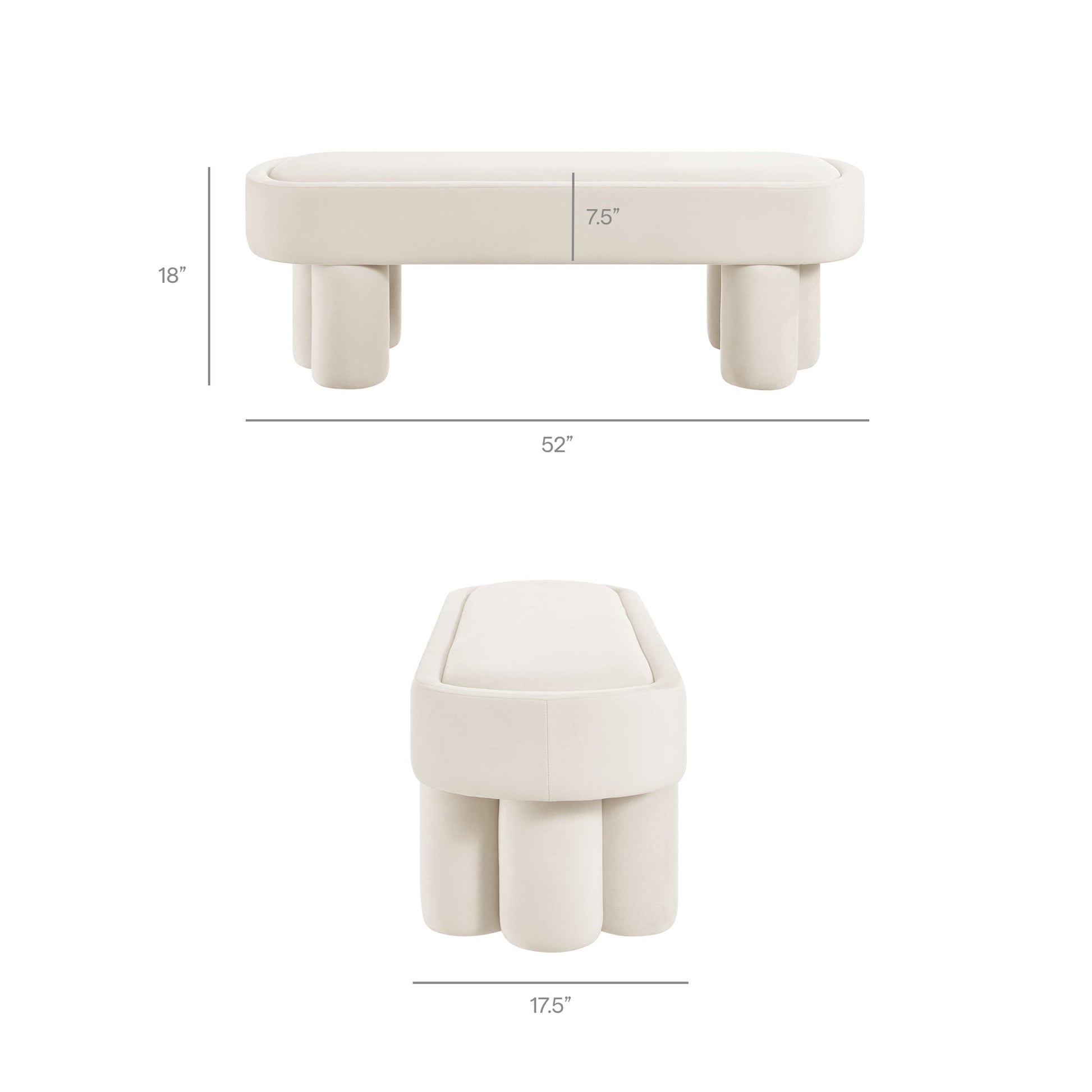 Mossi Oval Performance Velvet Accent Bench