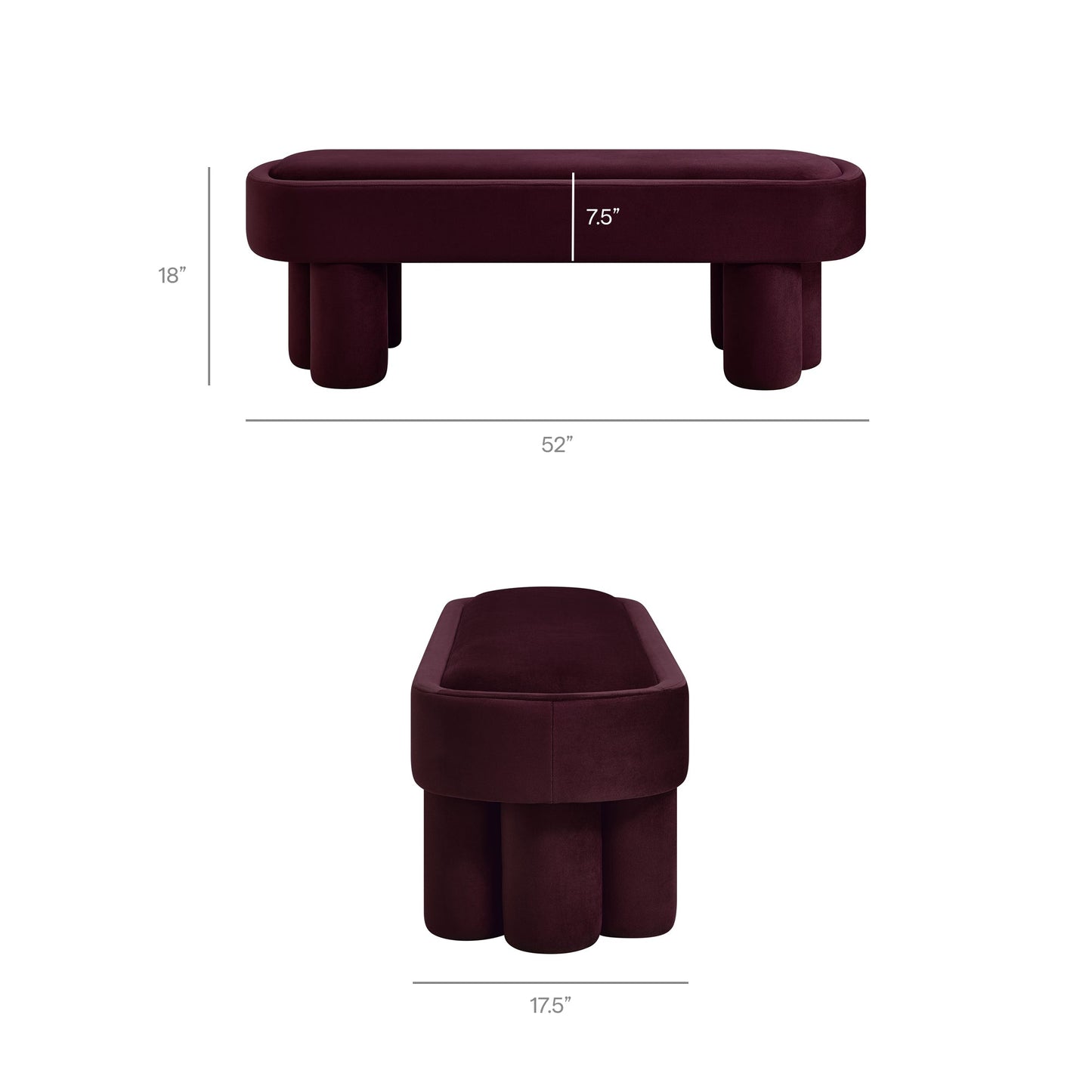 Mossi Oval Performance Velvet Accent Bench