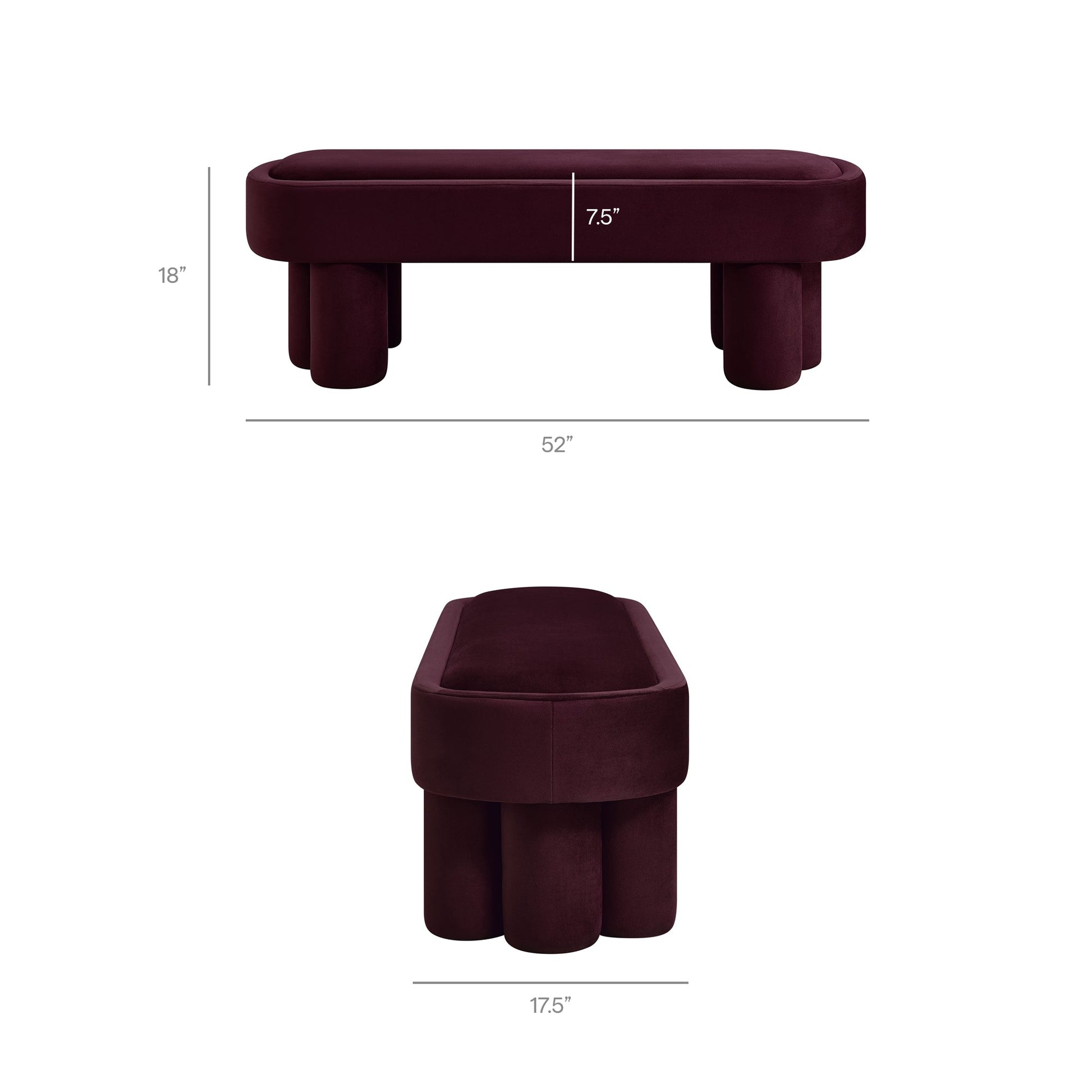 Mossi Oval Performance Velvet Accent Bench
