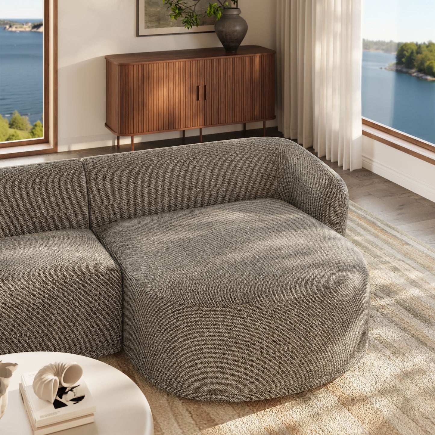 Monica 2 Piece Right Facing Boucle Fabric Modular Sofa with Chaise