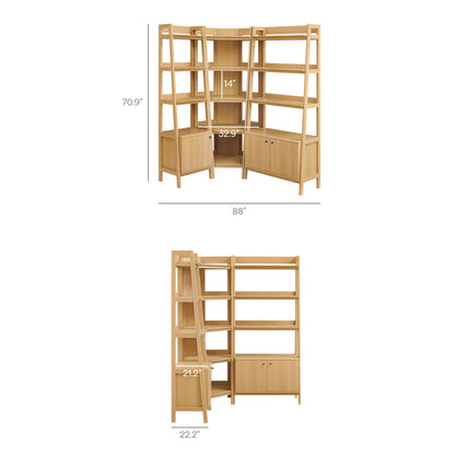 Bixby 3 Piece Corner Bookshelf Set With Wide and Narrow Bookshelves
