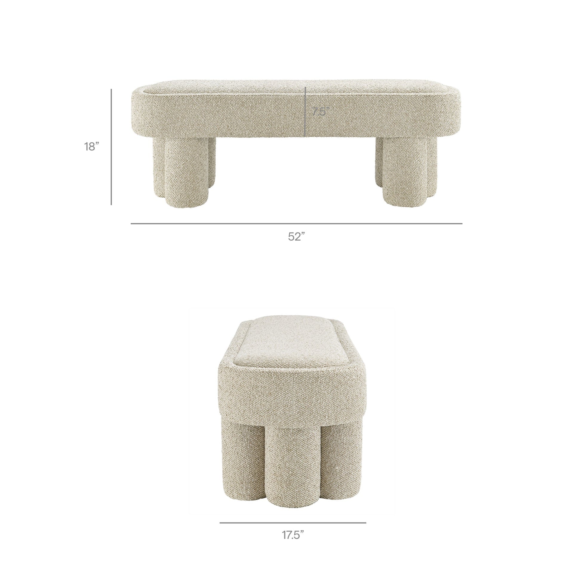 Mossi 52-Inch Oval Boucle Fabric Bench