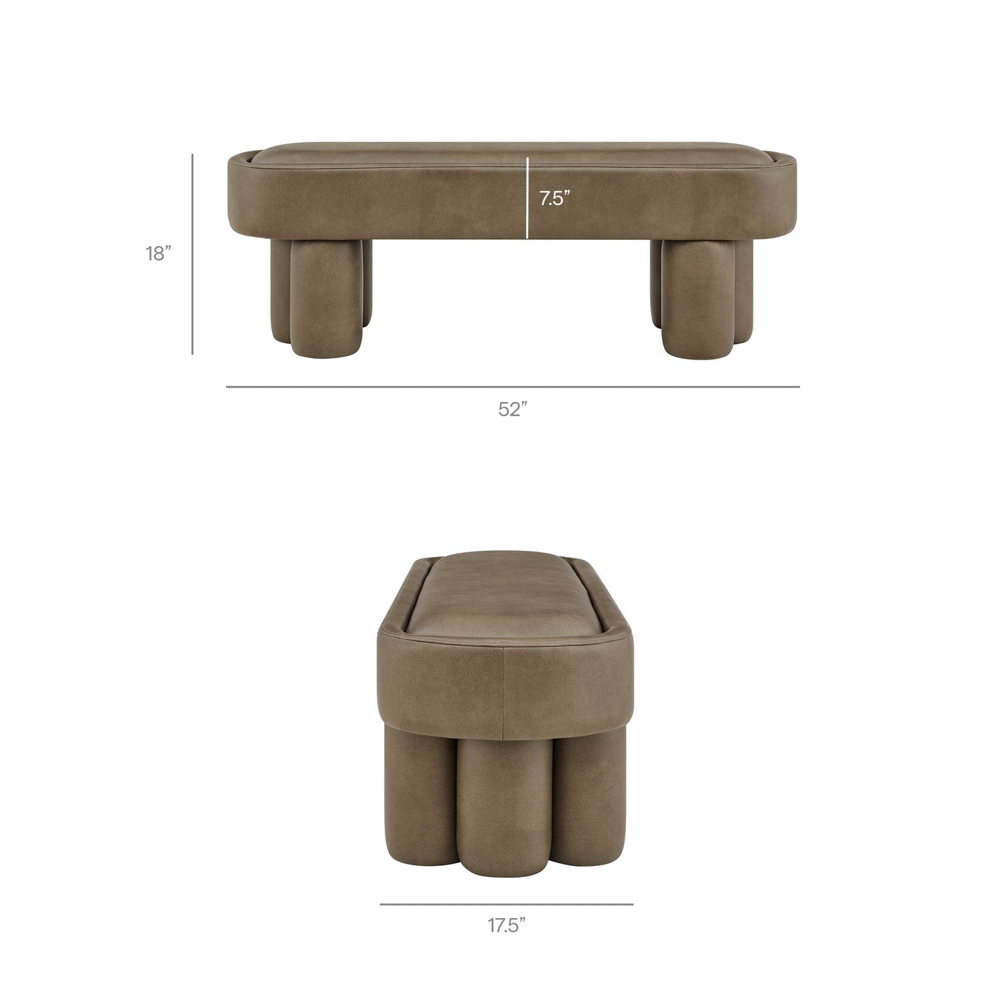 Mossi 52-Inch Oval Vegan Leather Bench