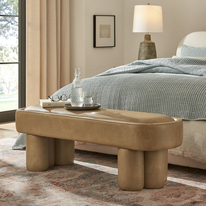 Mossi 52-Inch Oval Vegan Leather Bench