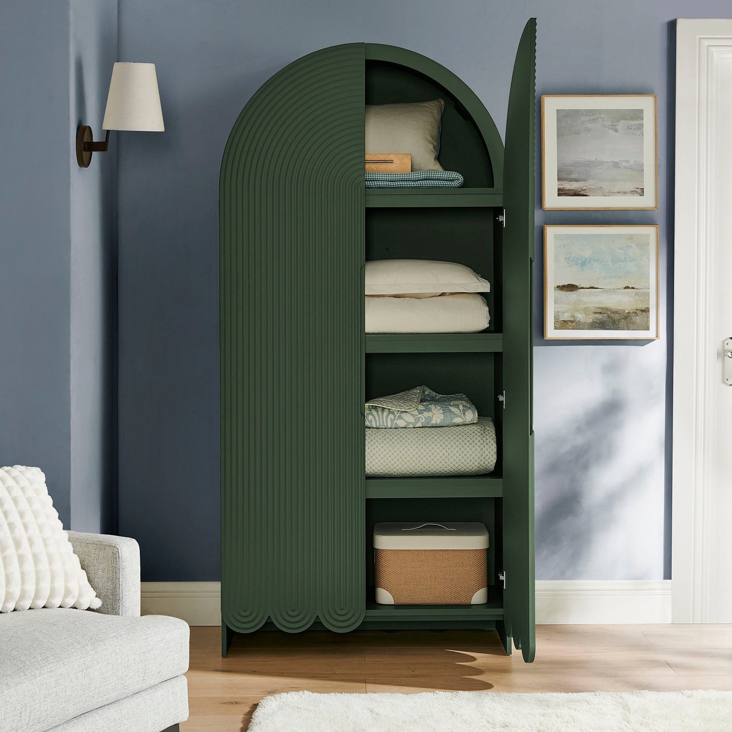 Dahlia 78 Inch Fluted and Scalloped Arched Storage Cabinet