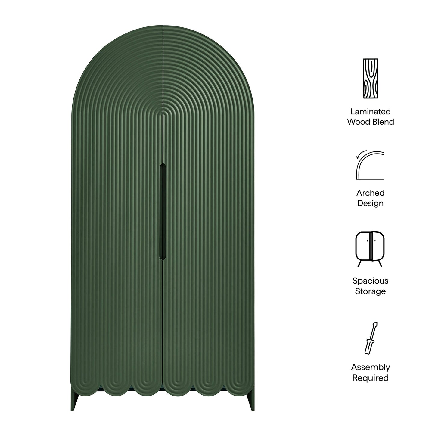 Dahlia 78 Inch Fluted and Scalloped Arched Storage Cabinet