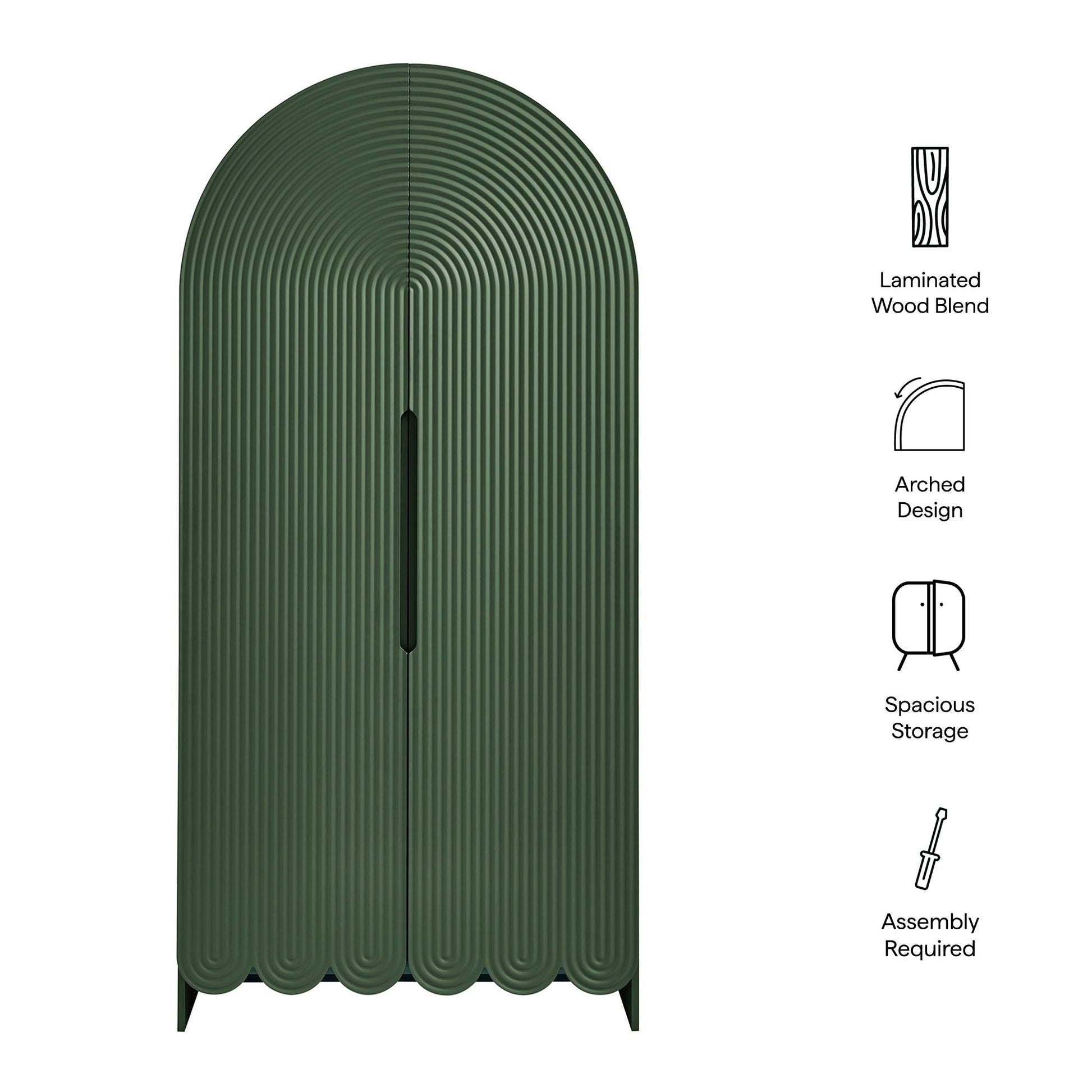Dahlia 78 Inch Fluted and Scalloped Arched Storage Cabinet