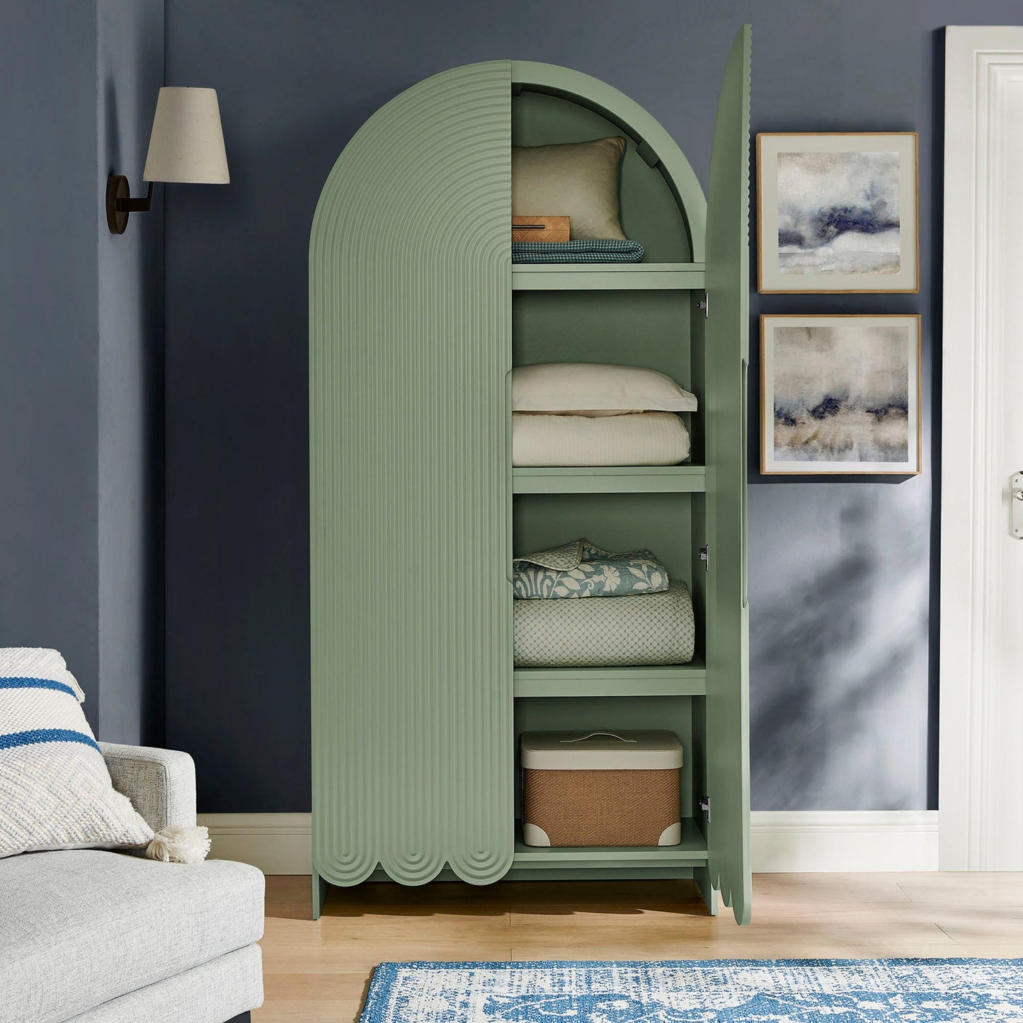 Dahlia 78 Inch Fluted and Scalloped Arched Storage Cabinet