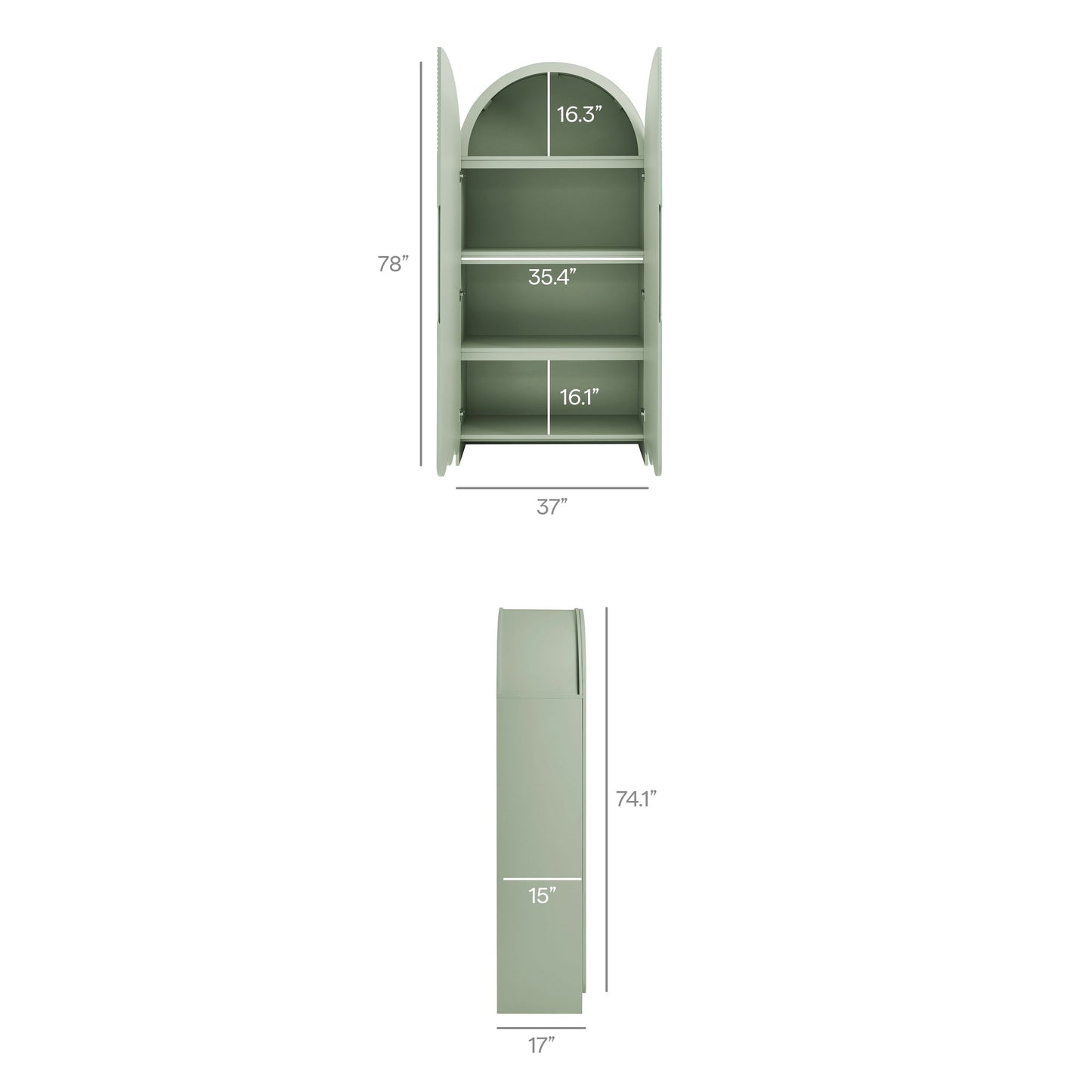 Dahlia 78 Inch Fluted and Scalloped Arched Storage Cabinet