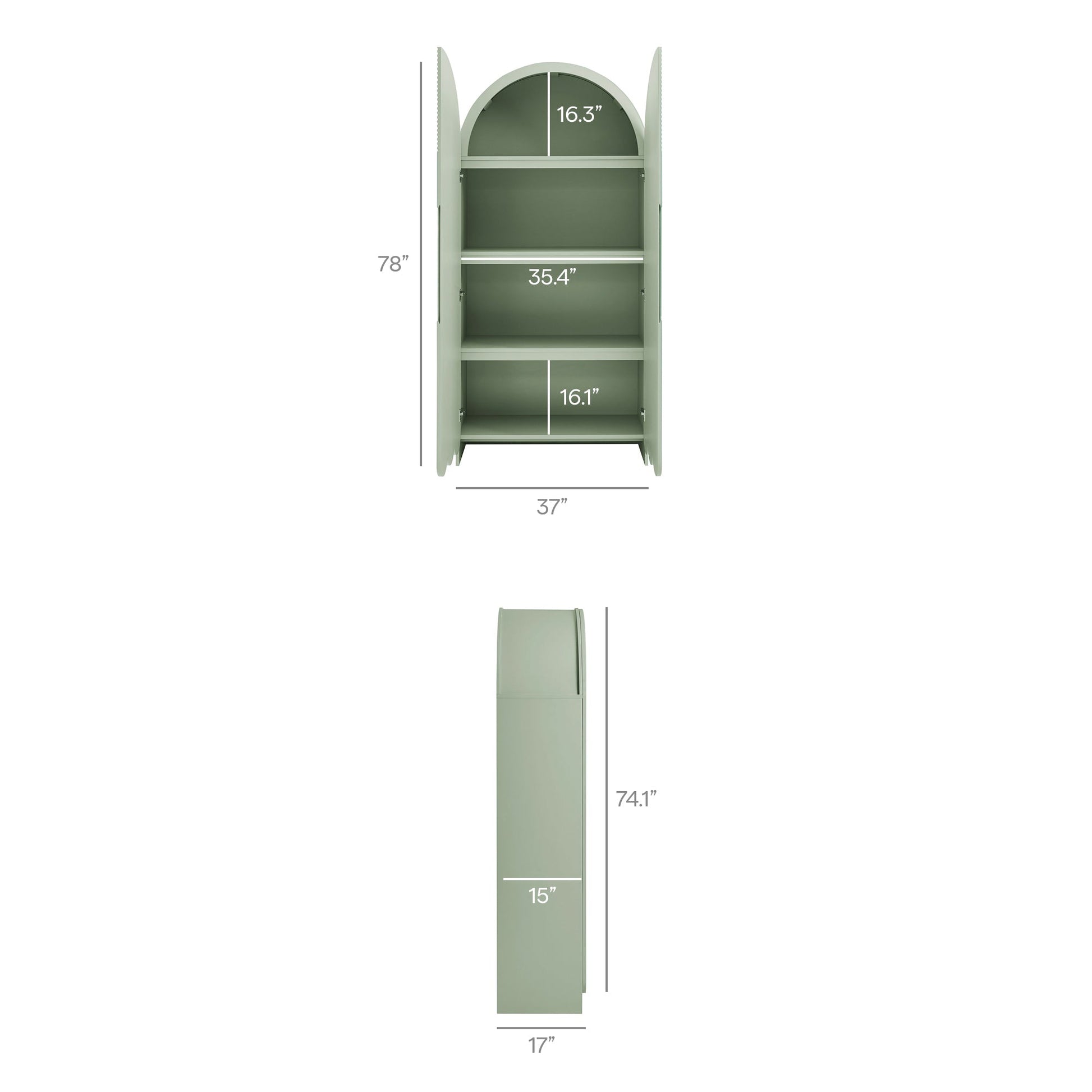Dahlia 78 Inch Fluted and Scalloped Arched Storage Cabinet