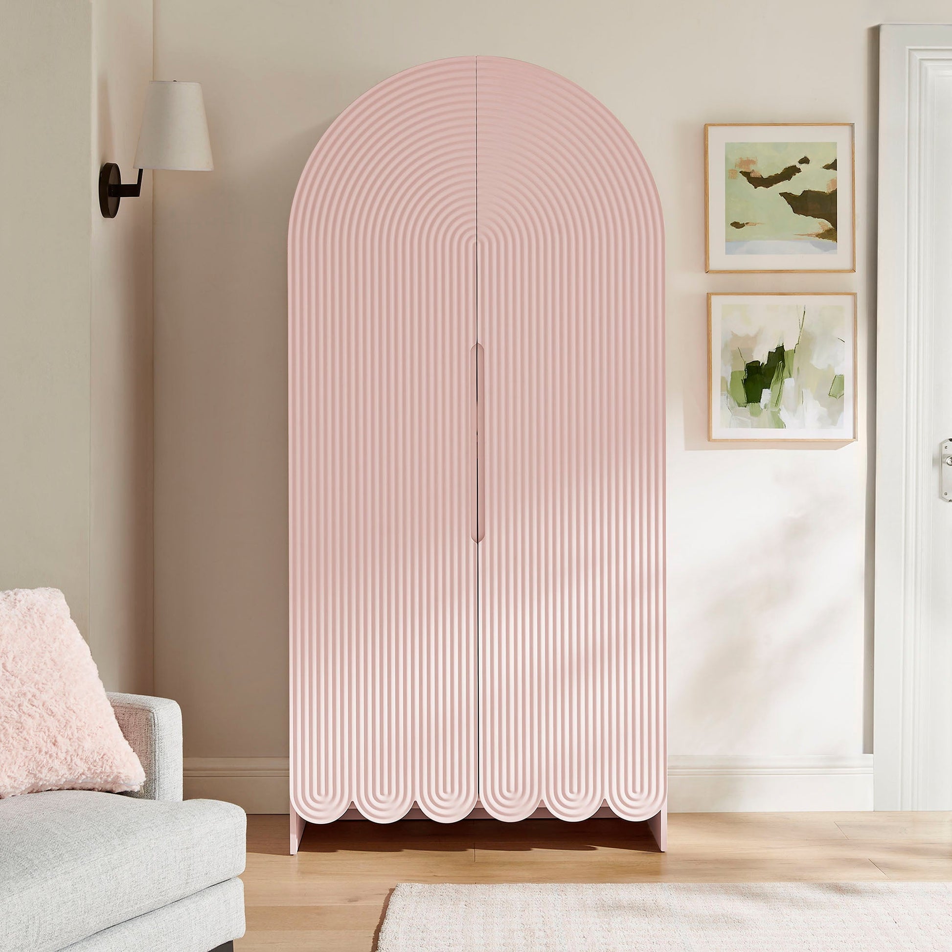 Dahlia 78 Inch Fluted and Scalloped Arched Storage Cabinet