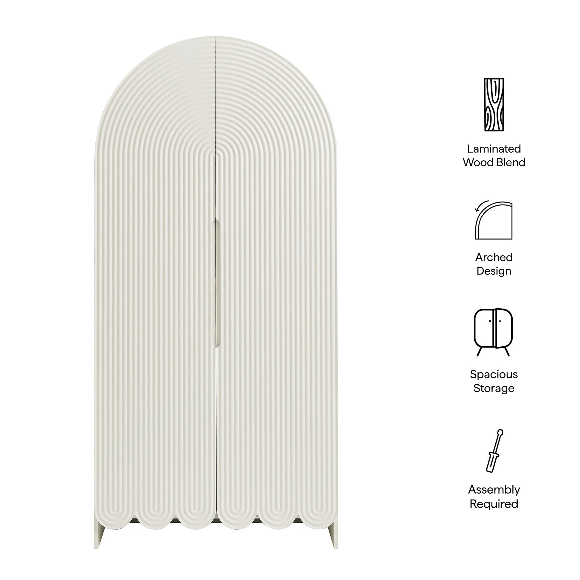 Dahlia 78 Inch Fluted and Scalloped Arched Storage Cabinet