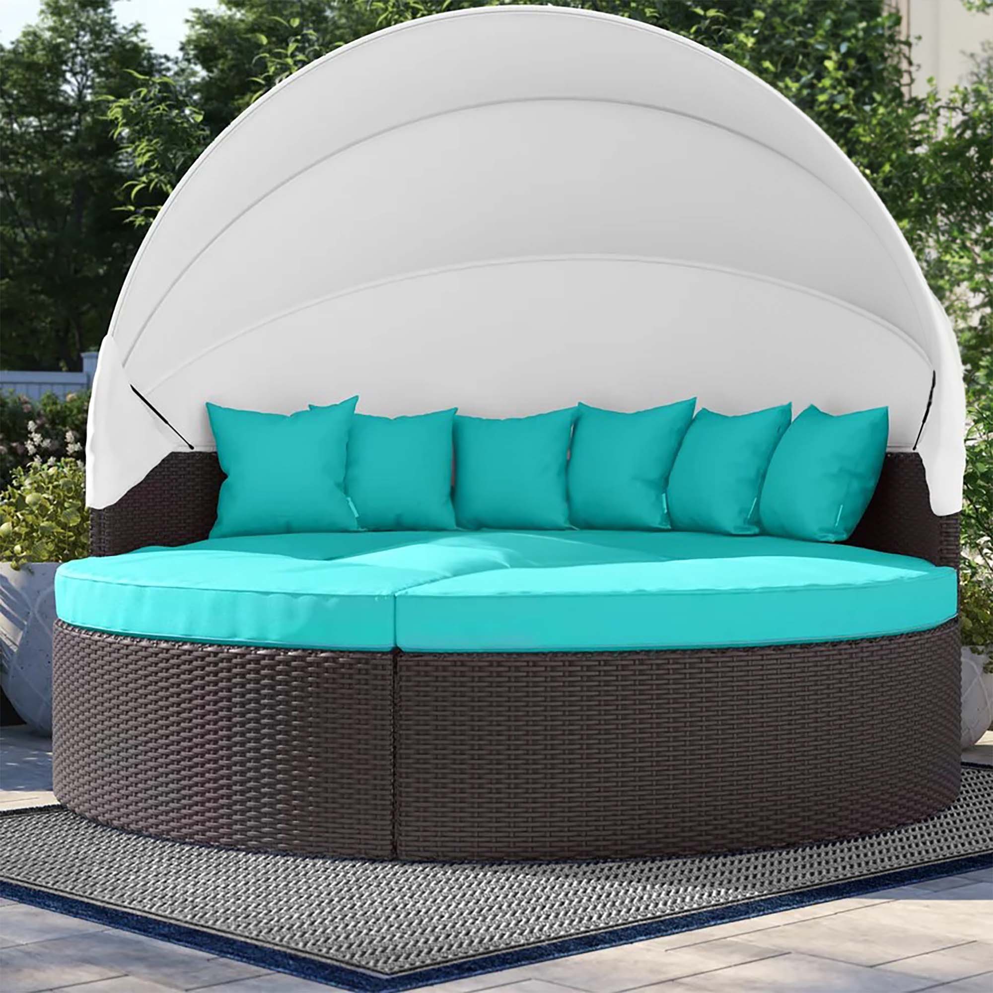 Quest Outdoor Patio Wicker Rattan Canopy Sectional Daybed