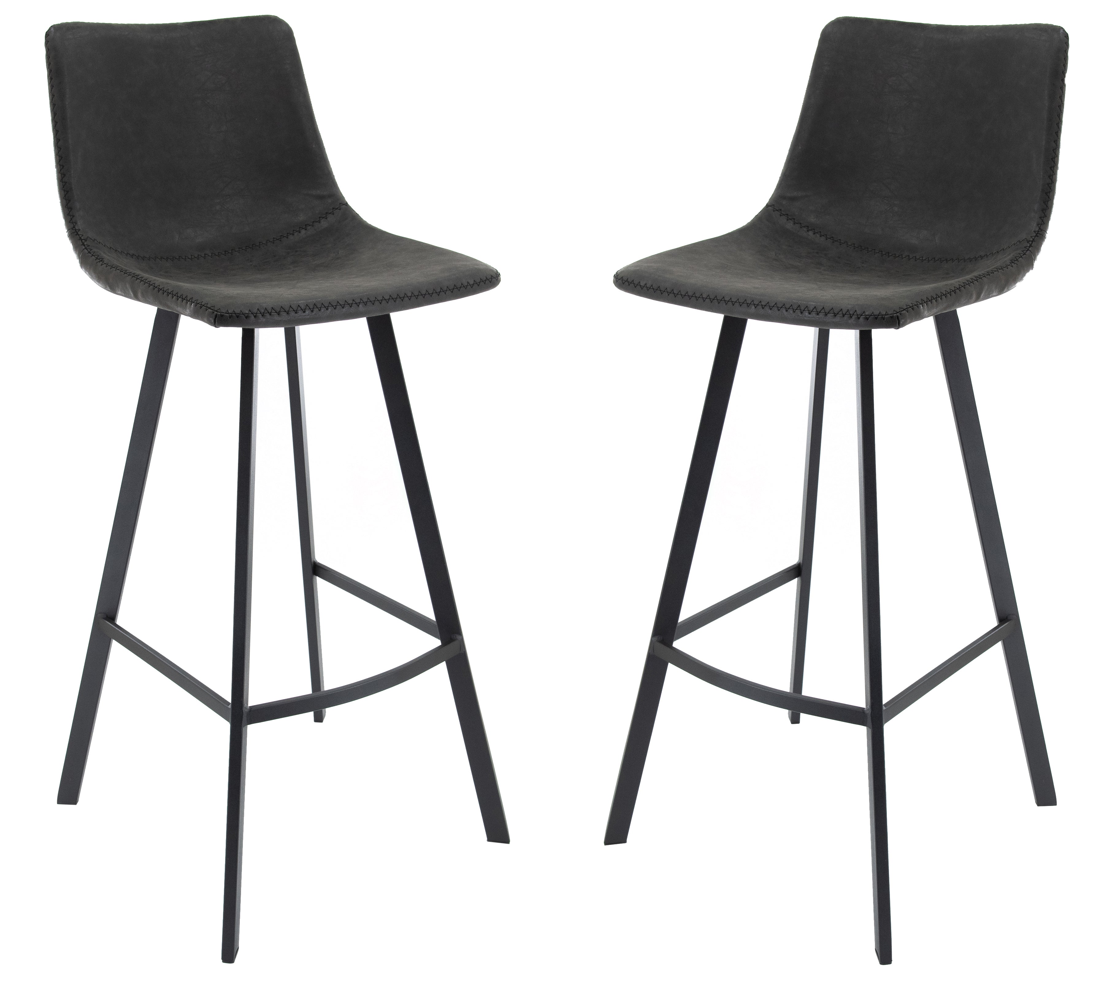 Elland Modern Upholstered Leather Bar Stool With Iron Legs & Footrest Set of 2