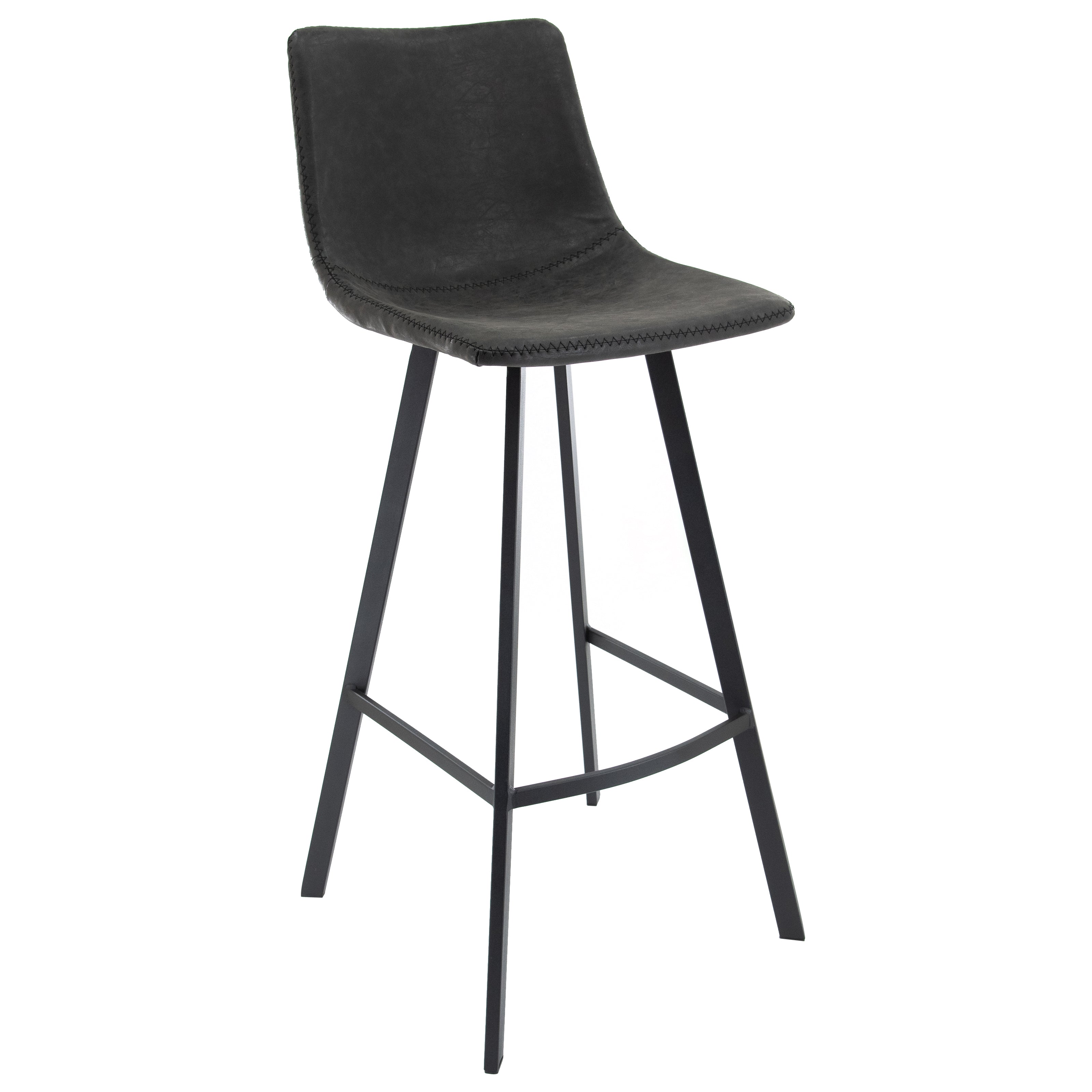 Elland Modern Upholstered Leather Bar Stool With Iron Legs & Footrest