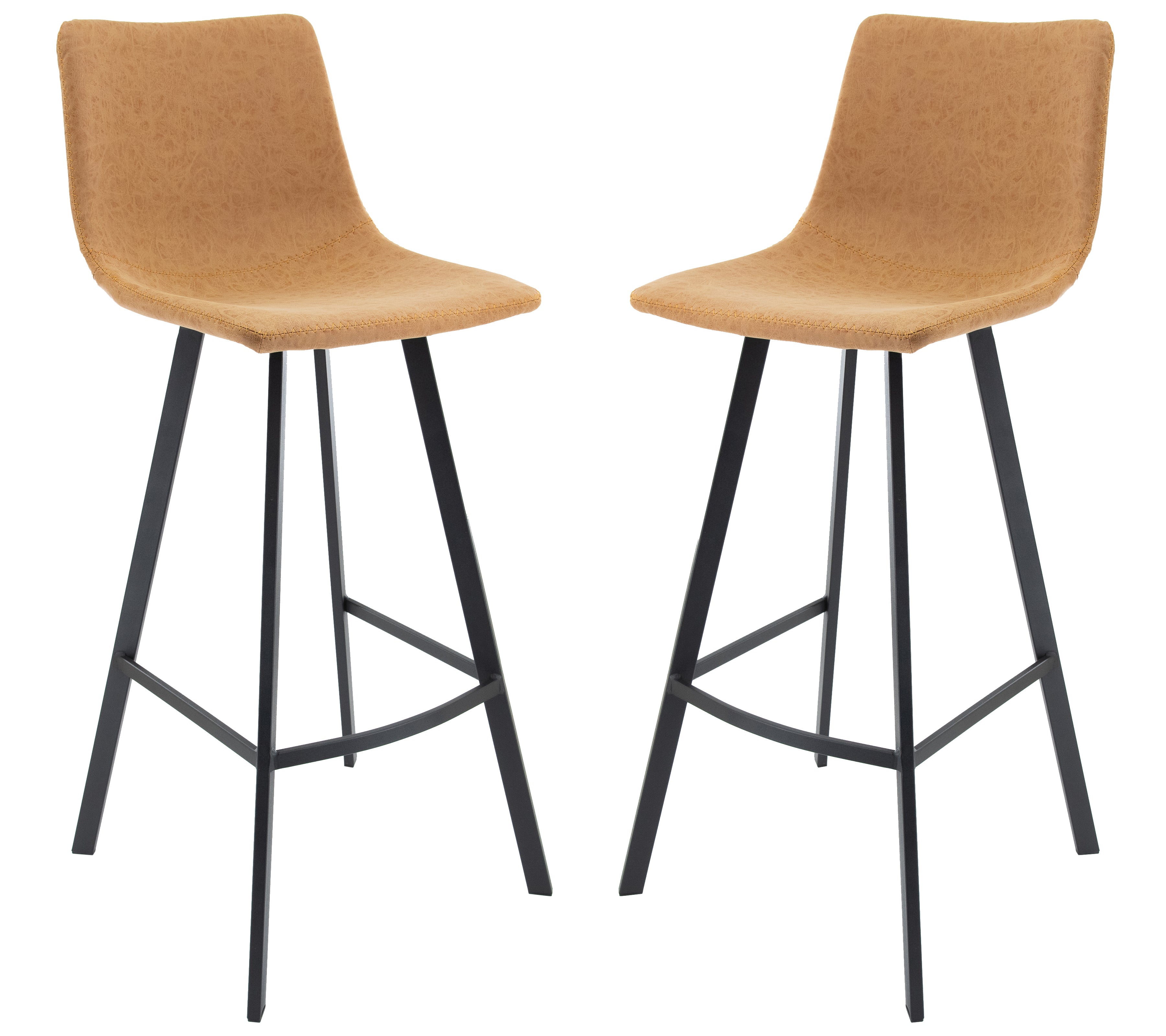 Elland Modern Upholstered Leather Bar Stool With Iron Legs & Footrest Set of 2