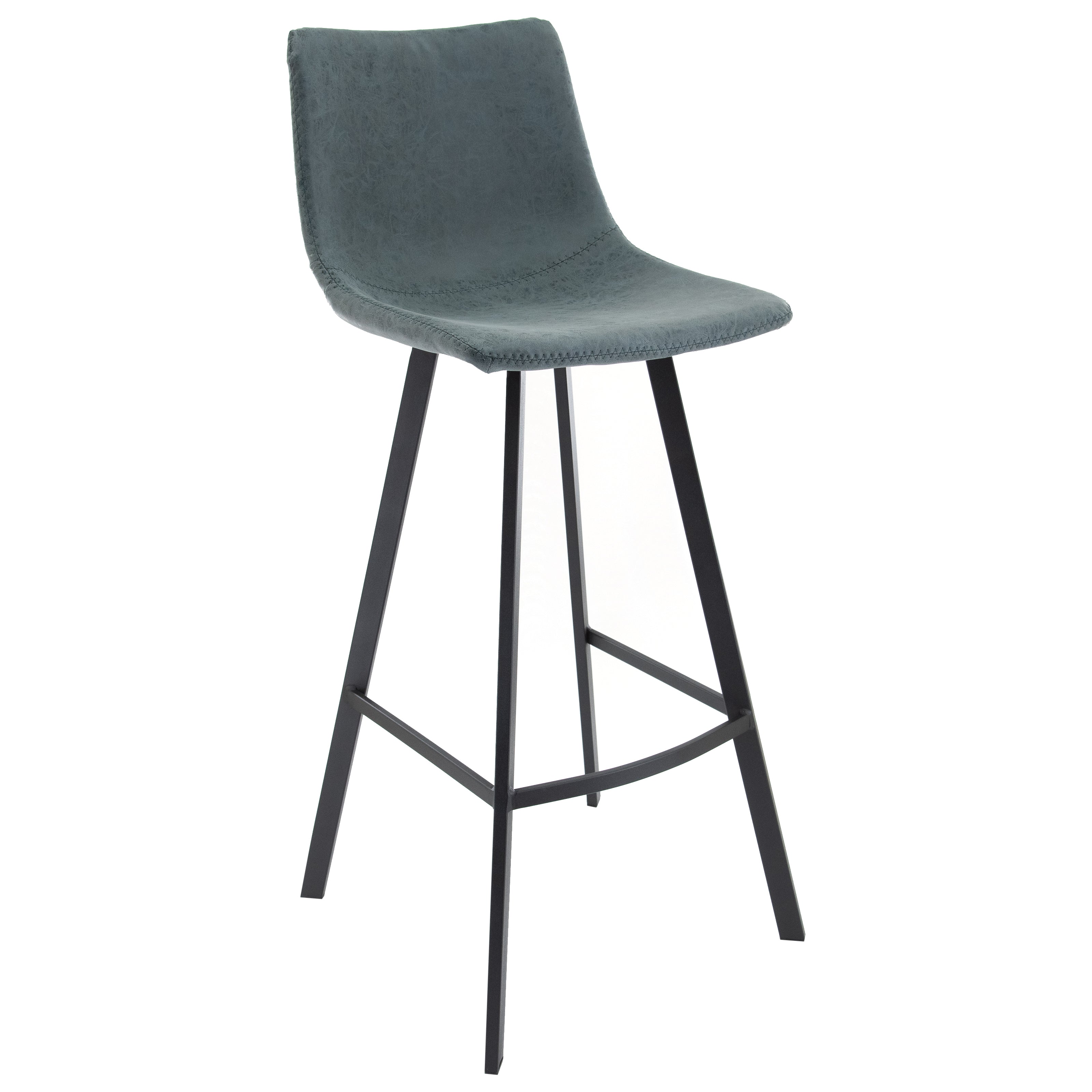 Elland Modern Upholstered Leather Bar Stool With Iron Legs & Footrest