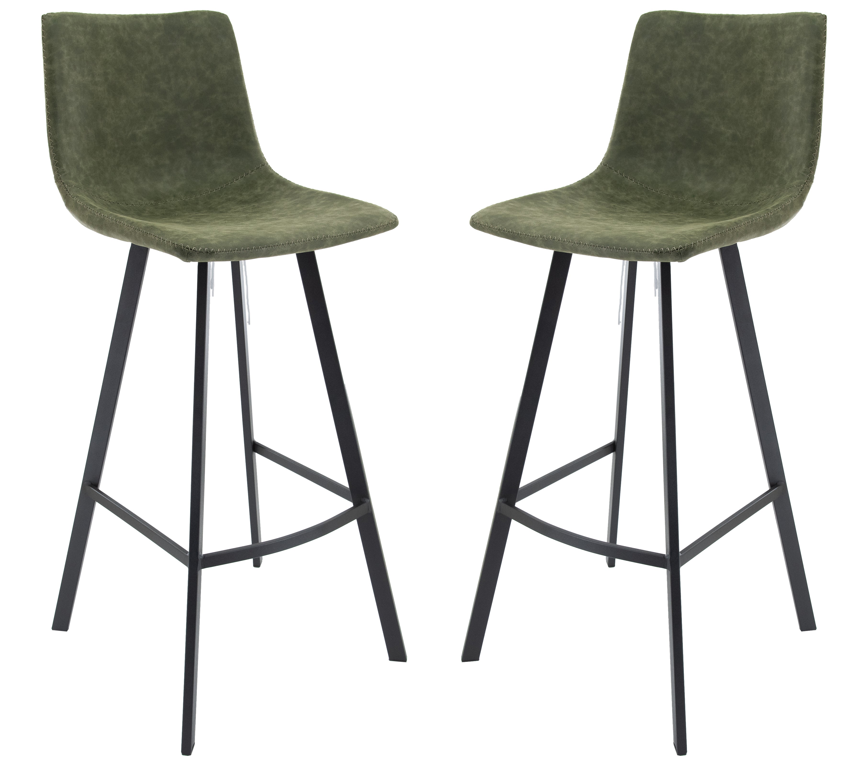 Elland Modern Upholstered Leather Bar Stool With Iron Legs & Footrest Set of 2