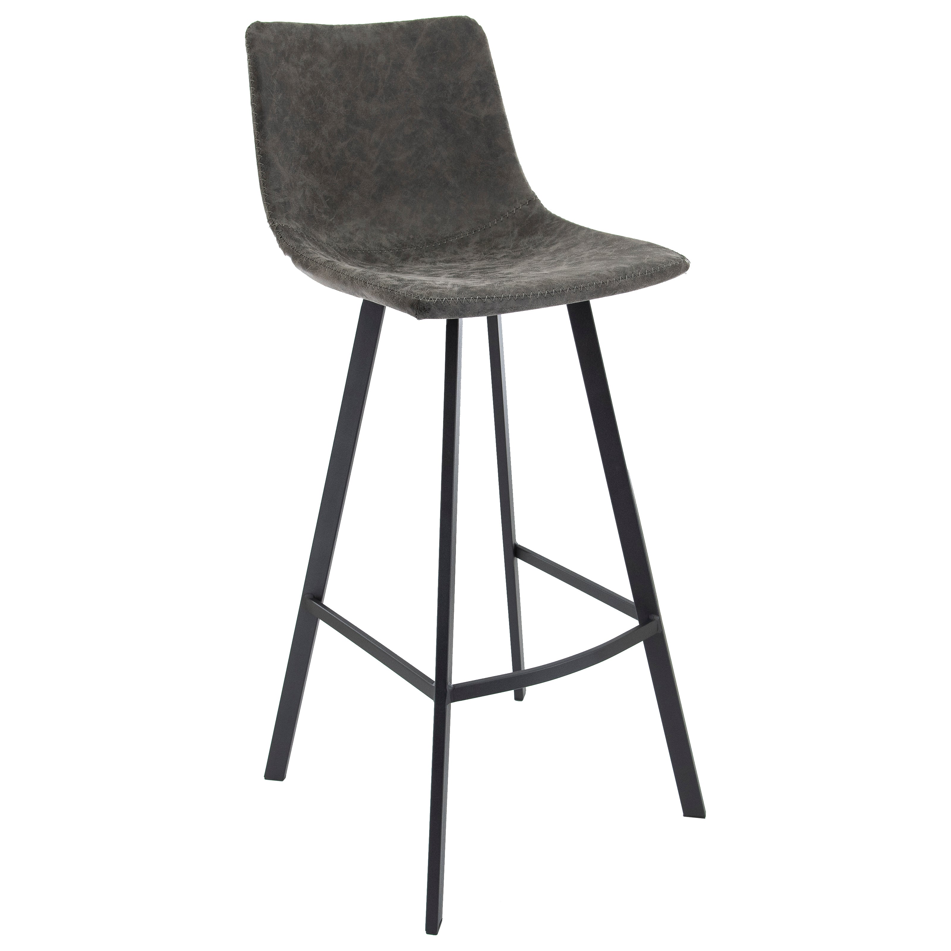 Elland Modern Upholstered Leather Bar Stool With Iron Legs & Footrest