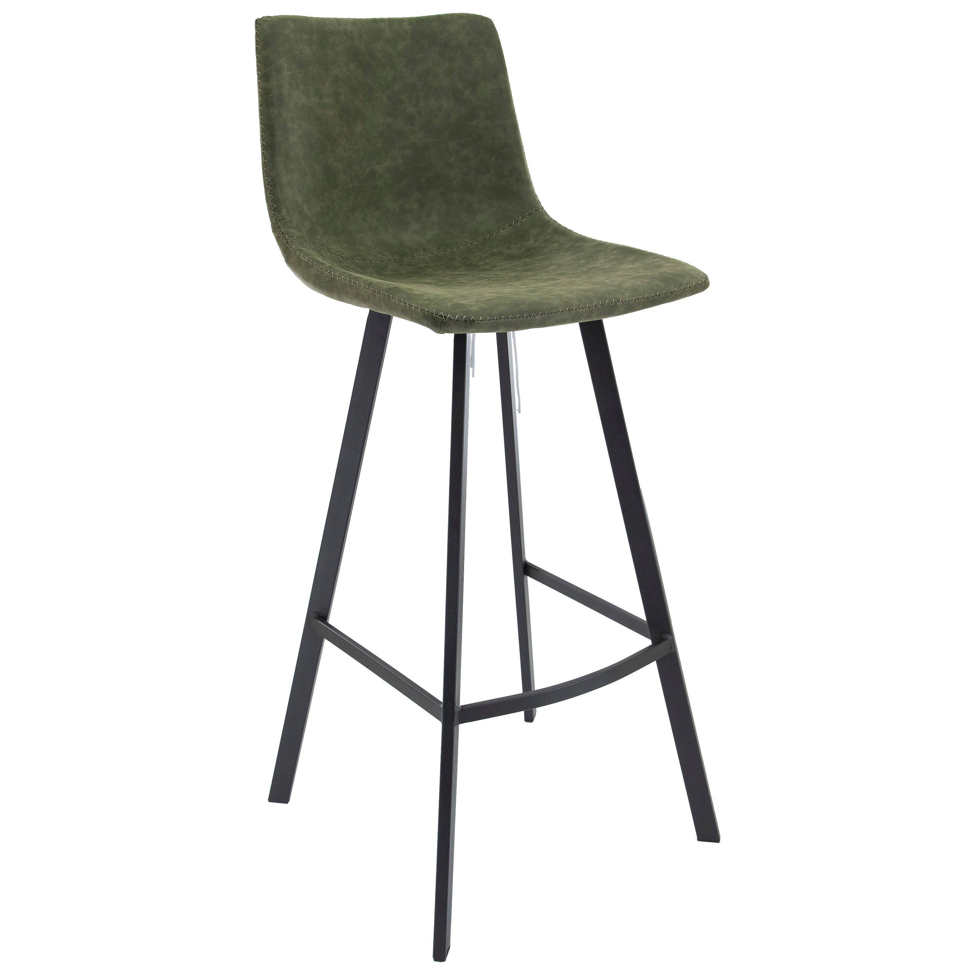 Elland Modern Upholstered Leather Bar Stool With Iron Legs & Footrest