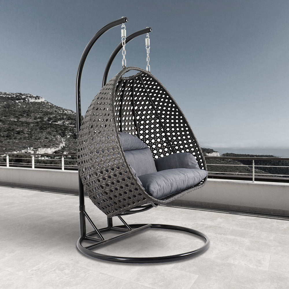 Charcoal Wicker Hanging 2 person Egg Swing Chair