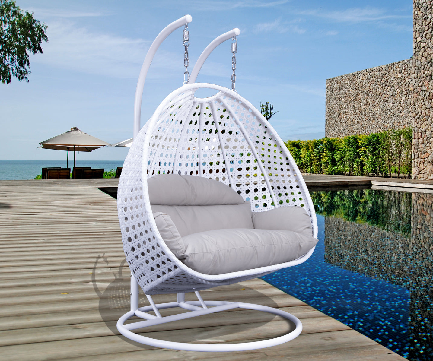 White Wicker Hanging 2 person Egg Swing Chair