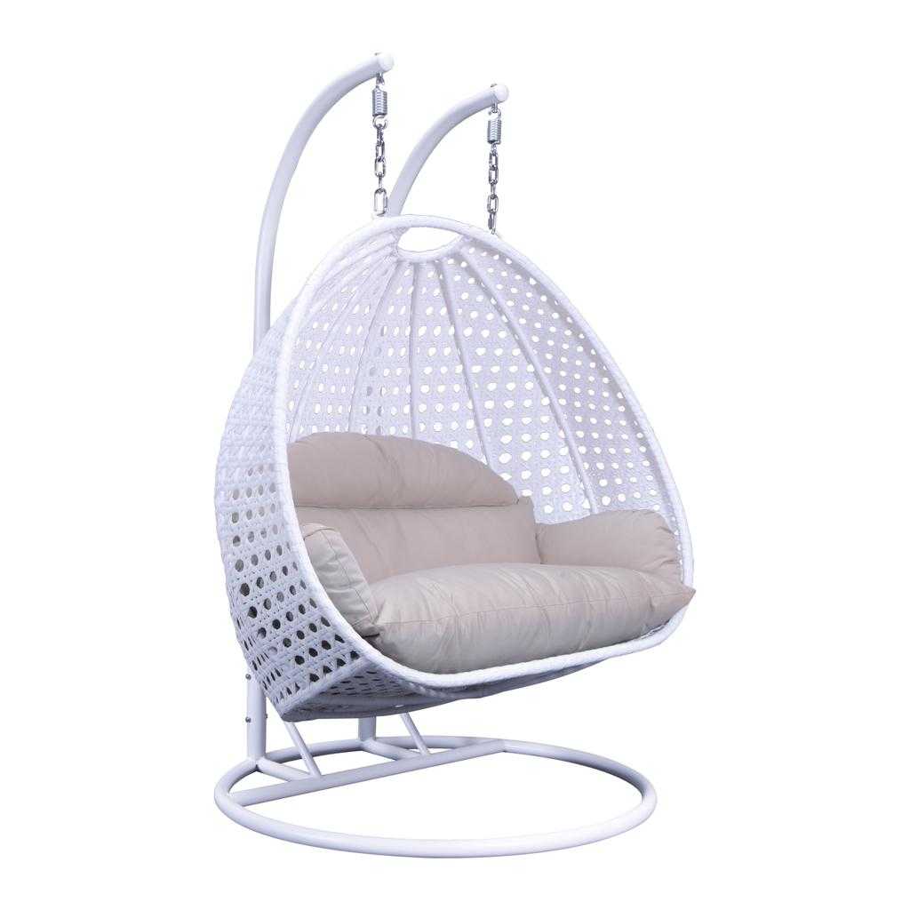 White Wicker Hanging 2 person Egg Swing Chair