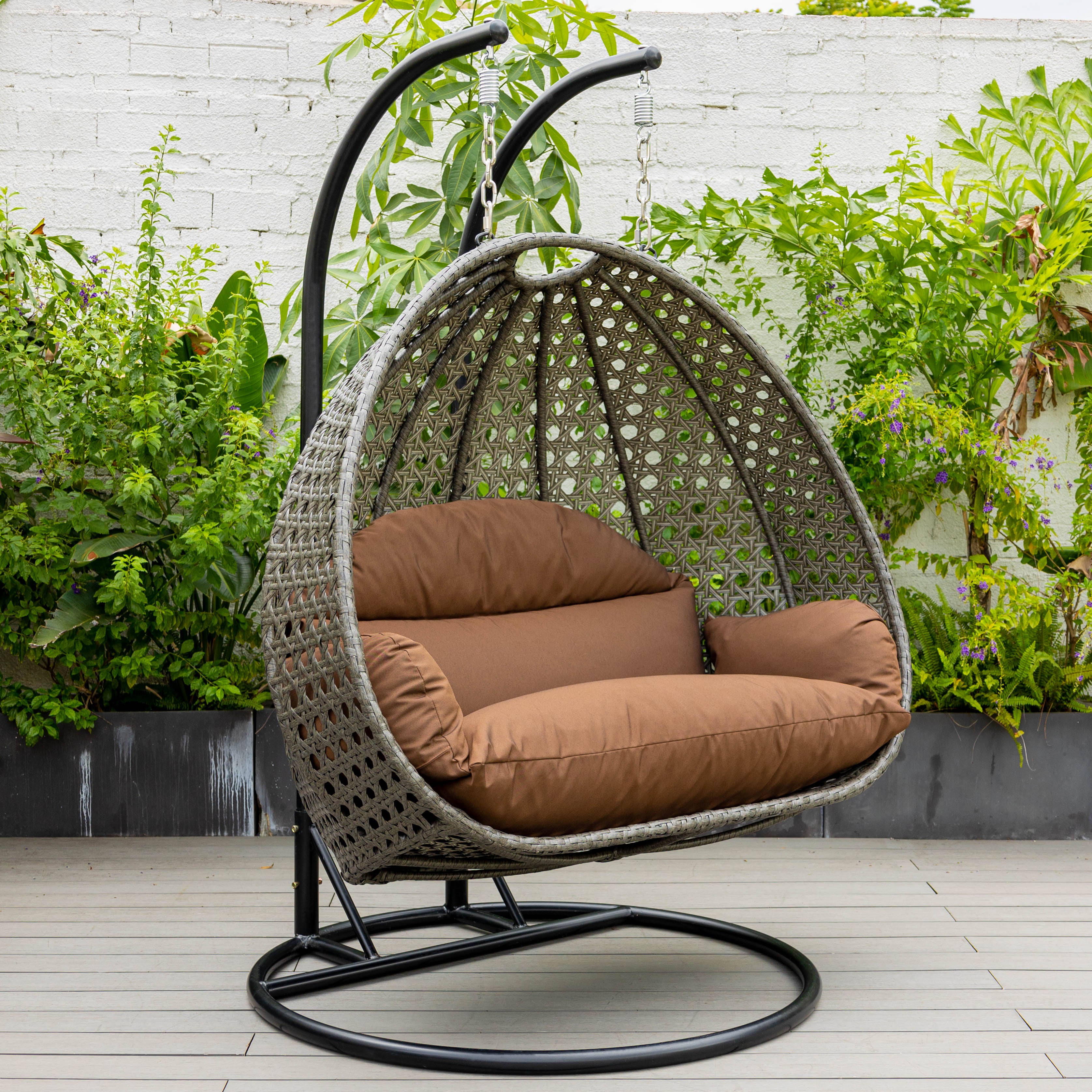 Charcoal Wicker Hanging 2 person Egg Swing Chair