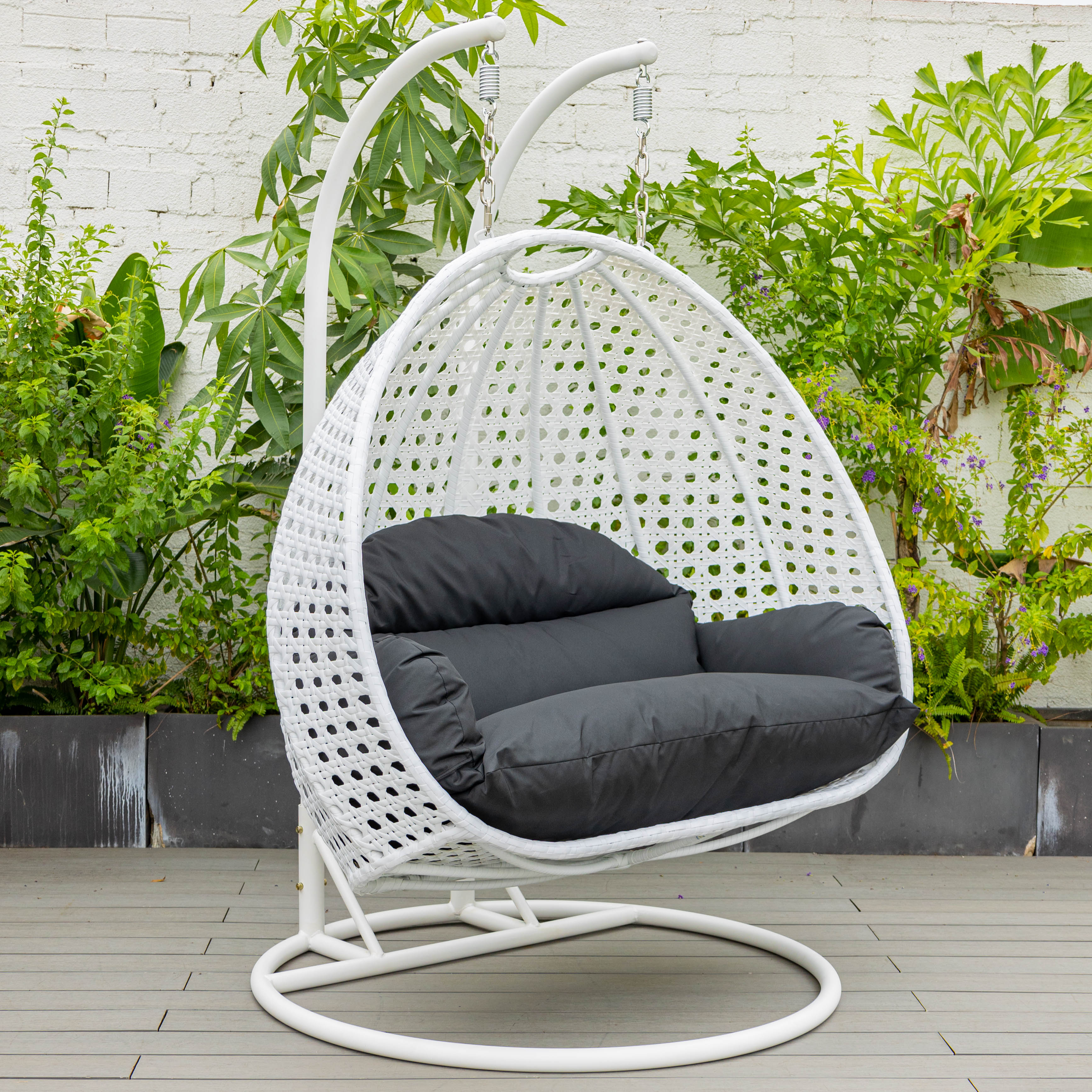 White Wicker Hanging 2 person Egg Swing Chair