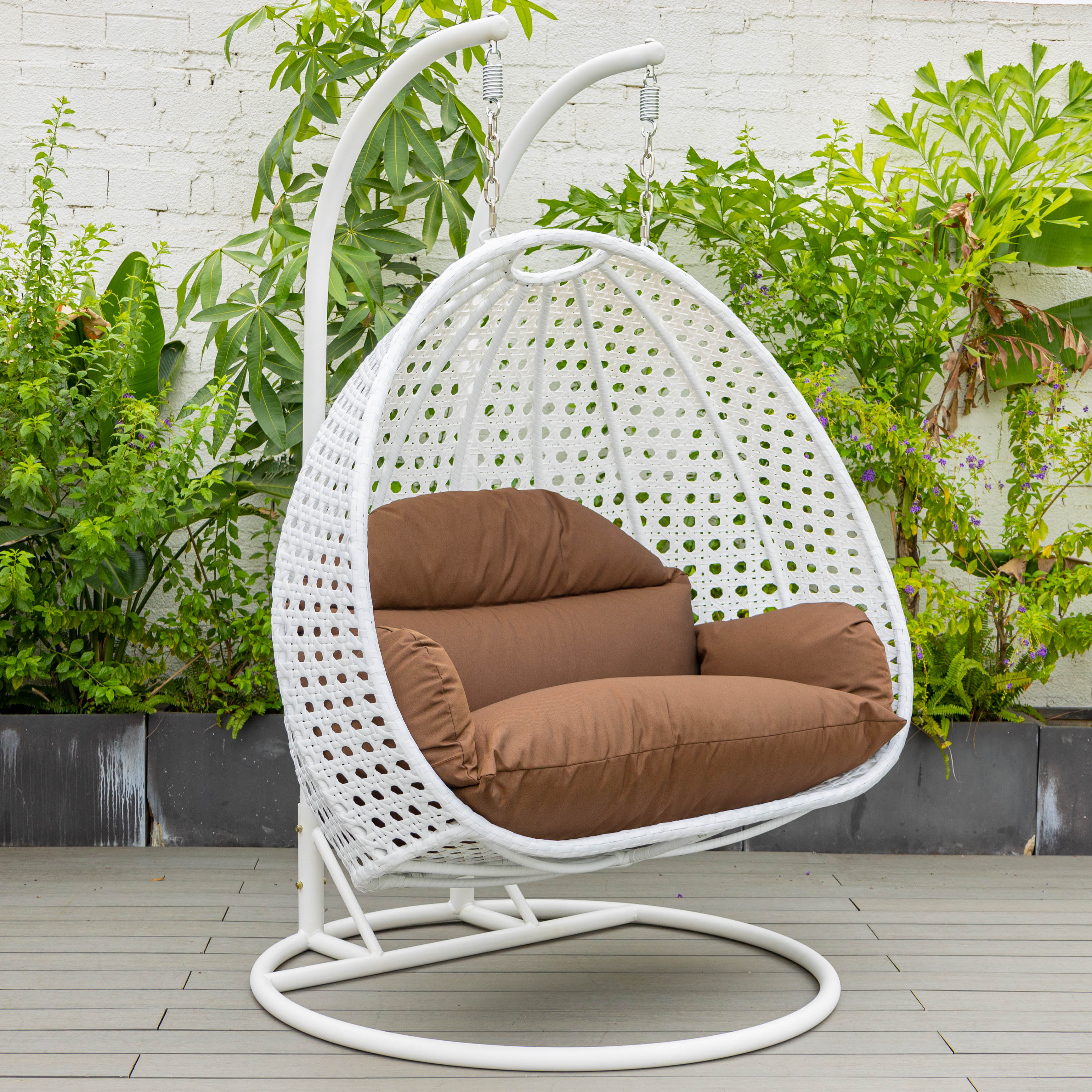 White Wicker Hanging 2 person Egg Swing Chair