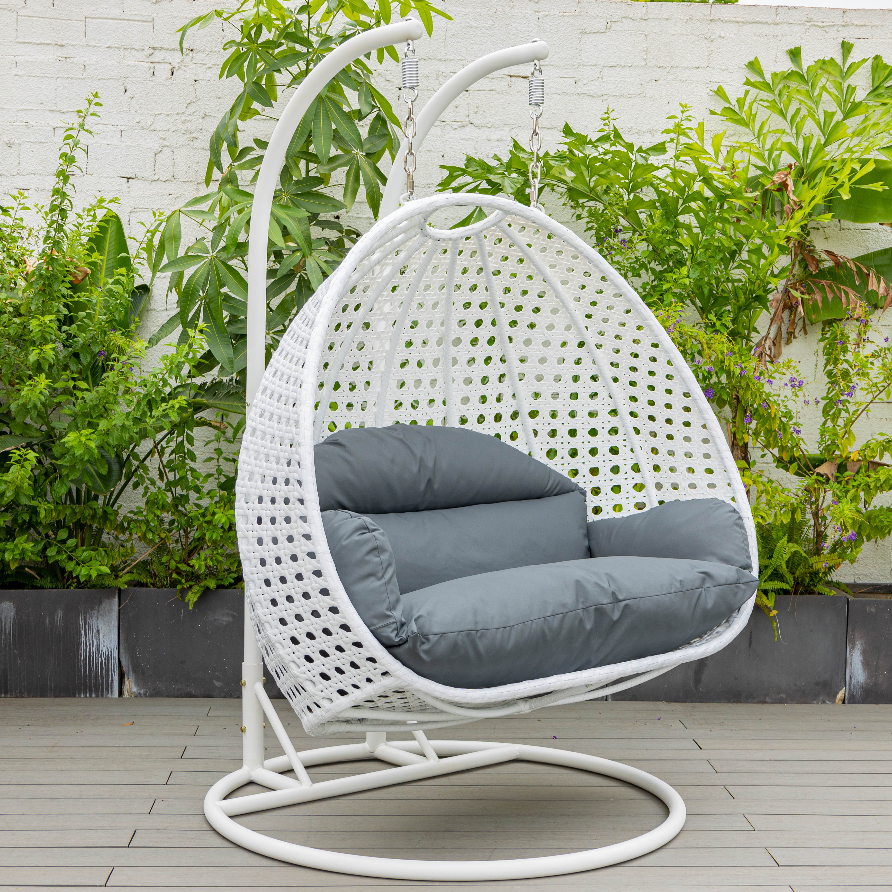 White Wicker Hanging 2 person Egg Swing Chair