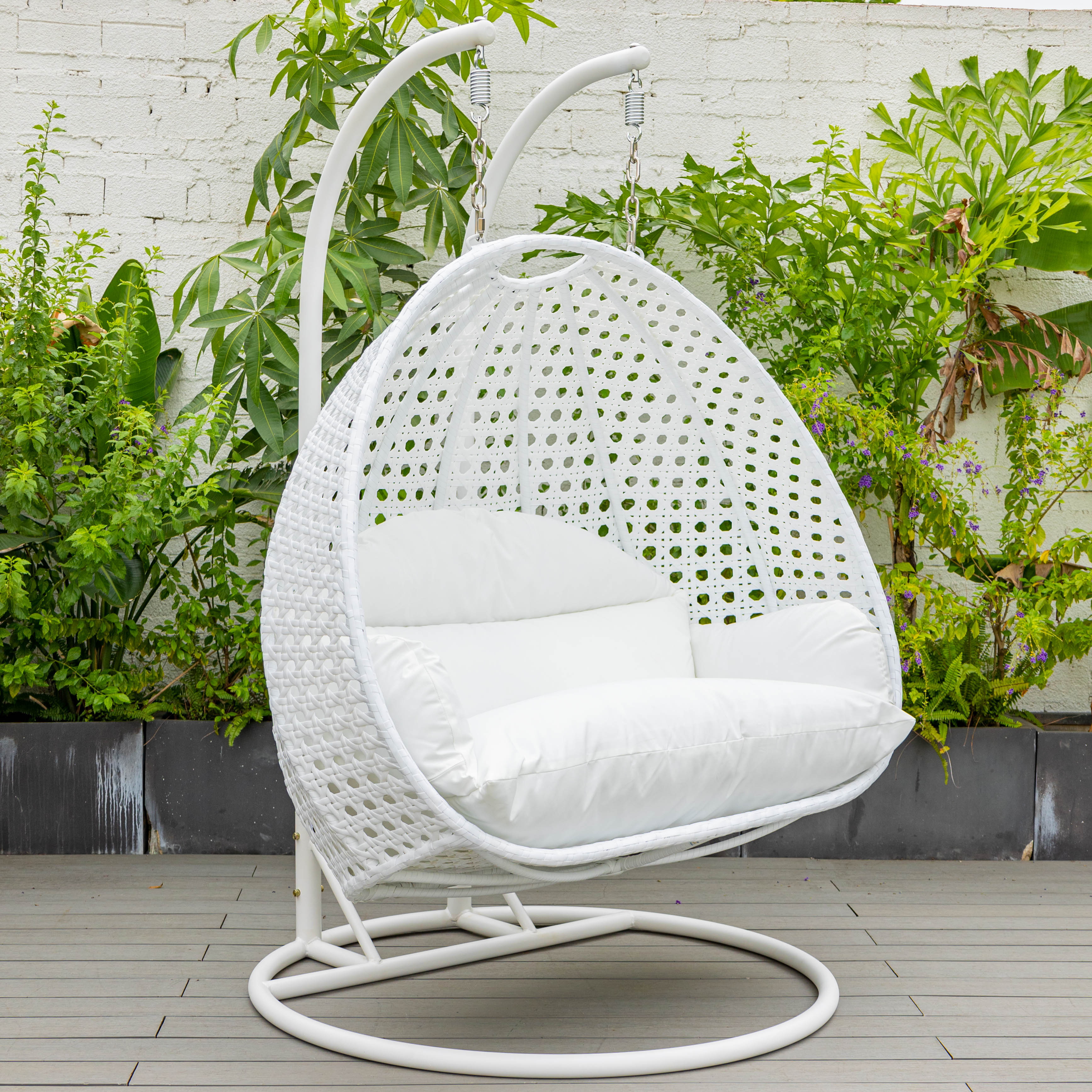 White Wicker Hanging 2 person Egg Swing Chair